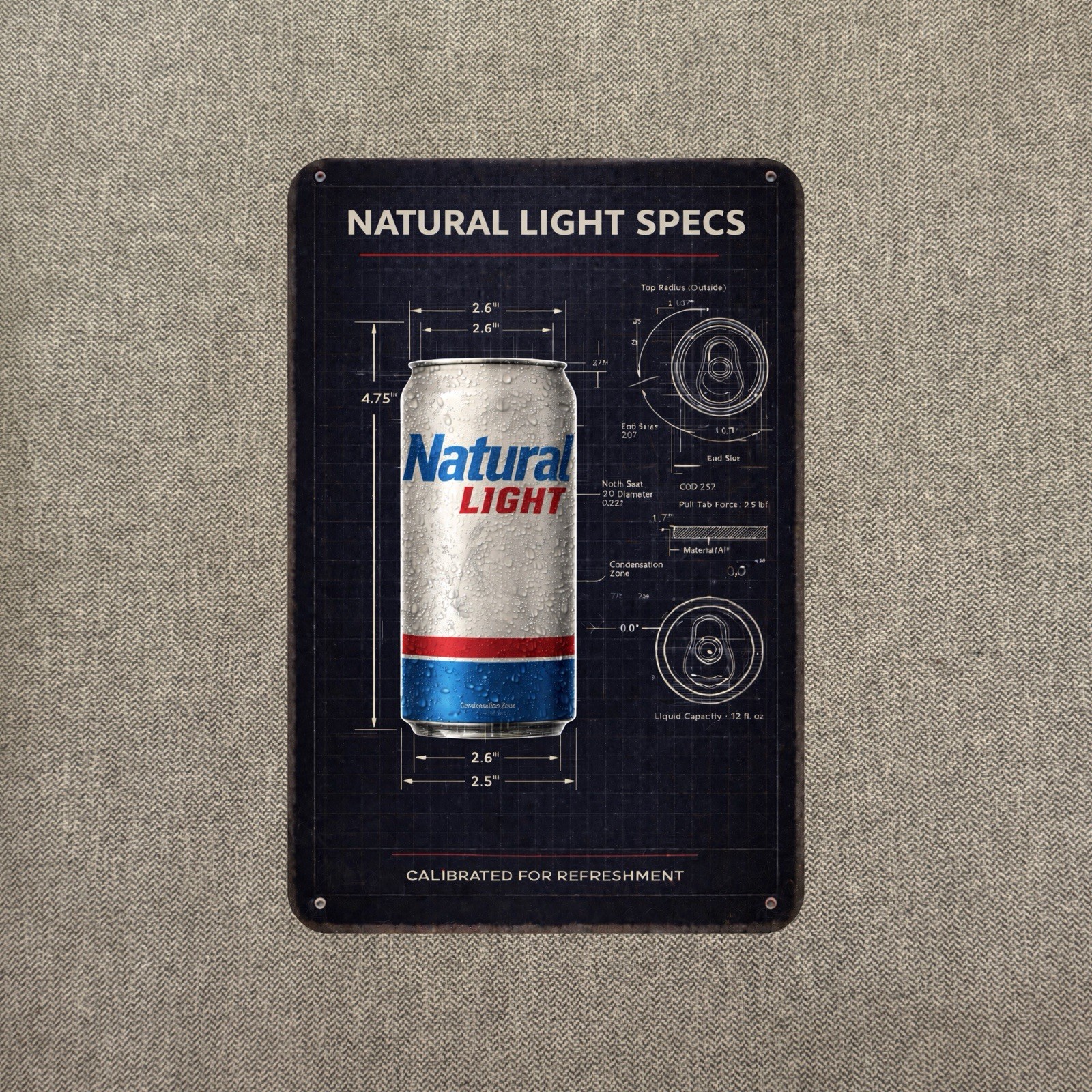 Natural Light Metal Sign Poster  ON  Bar Beer Cerveza (Industrial Blueprint) DY