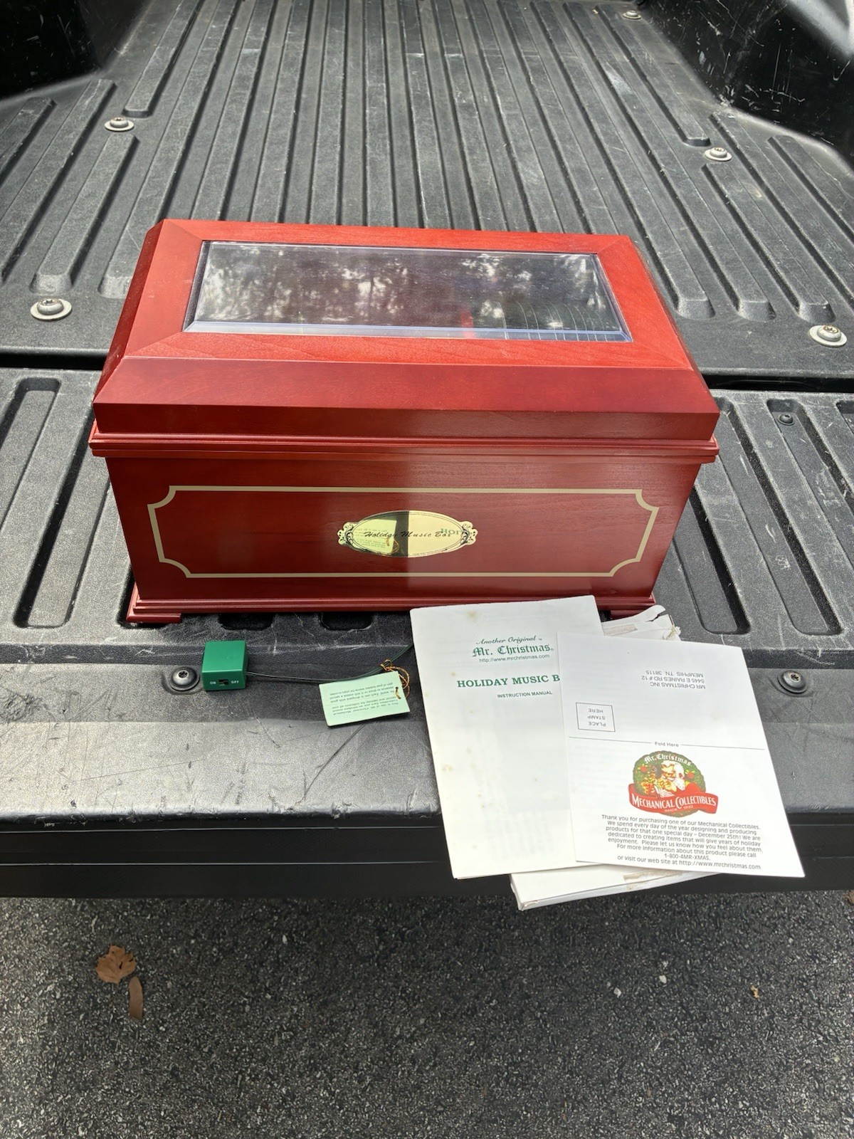 Vintage Mr. Christmas Holiday Music Box Wooden Case & Discs Glass Top