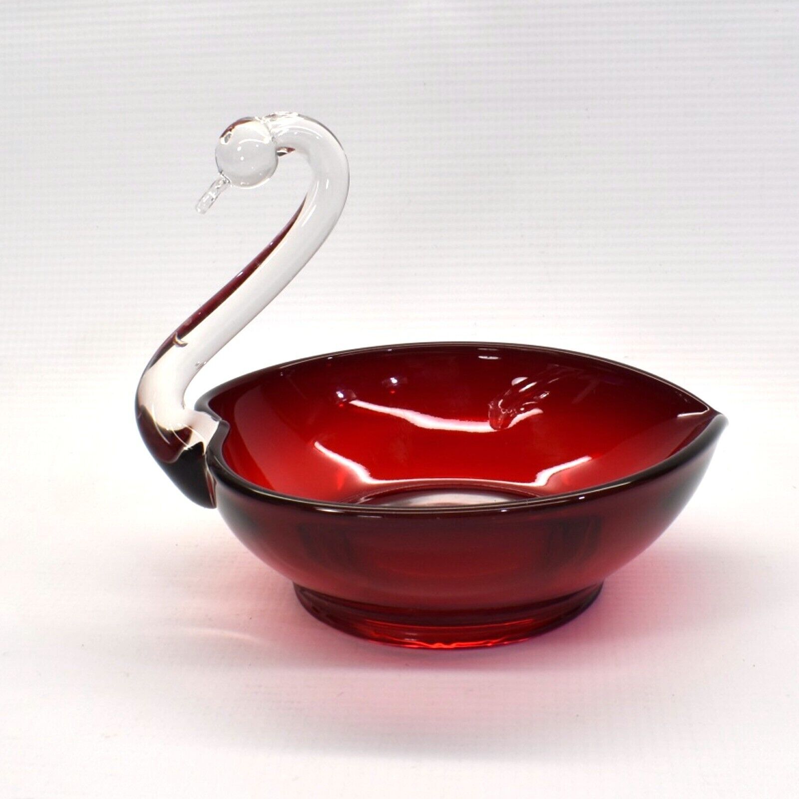 Swan Art Glass Trinket Candy Dish Ruby Red Heart Shaped