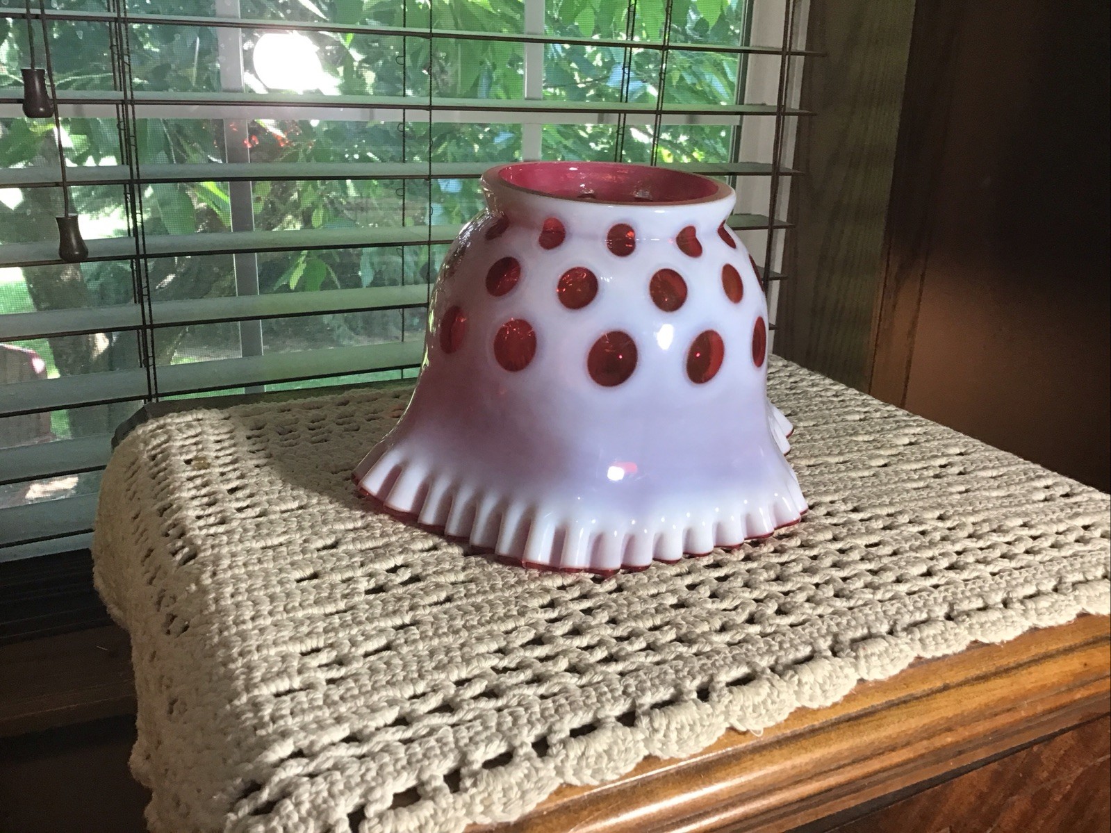 Beautiful Fenton Cranberry Pink Coin Dot 4” Fitter Lamp Light Shade 2 Available