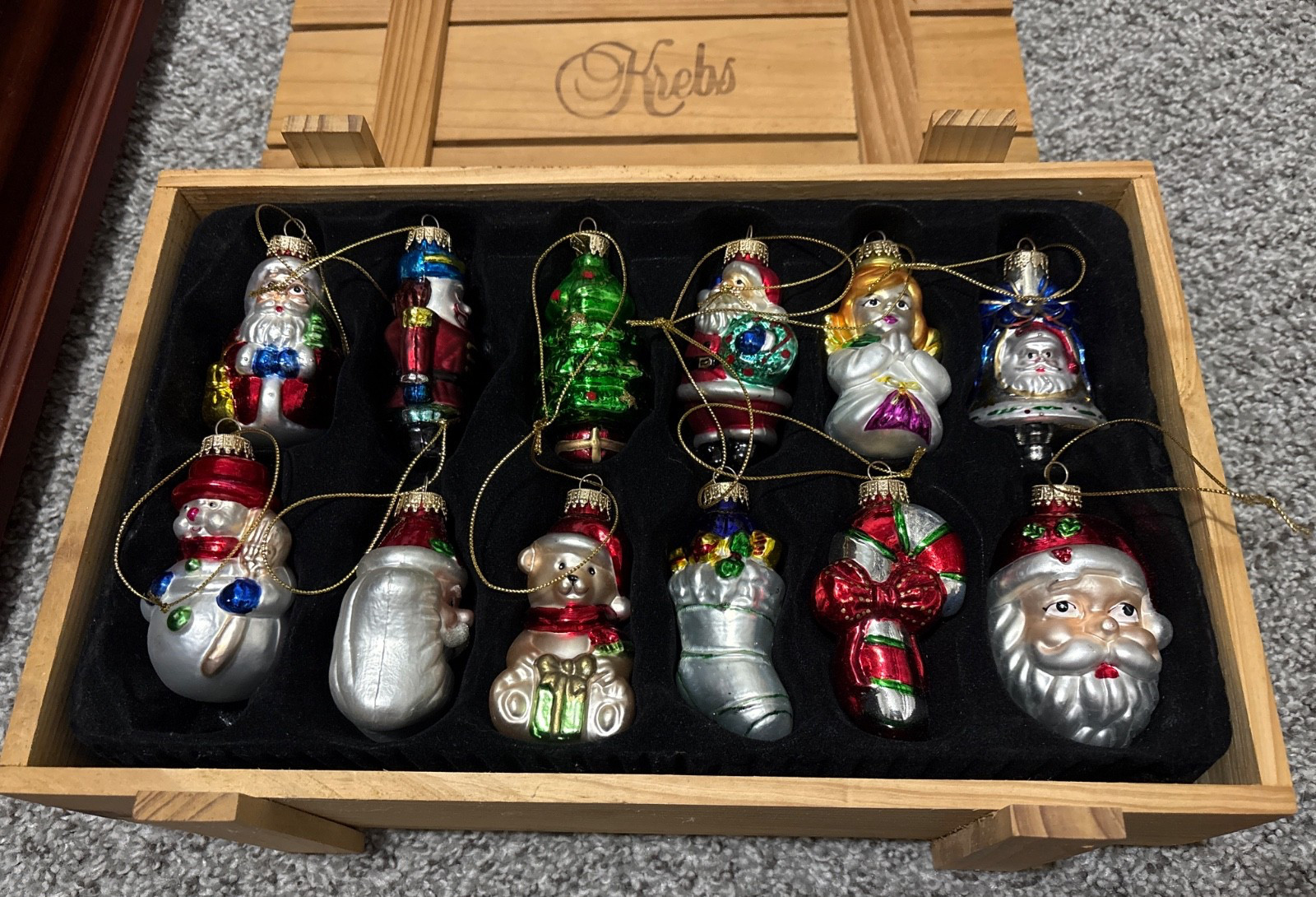 Krebs Vintage Christmas Ornaments Set of 12 Glass Hand Painted Santa