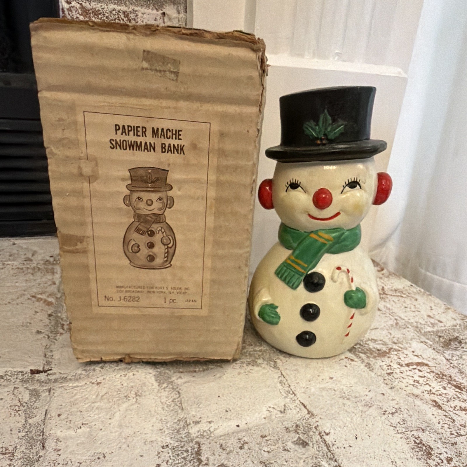 Vintage Kurt S. Adler Papier-mâché Snowman Bank w/ Original Box Japan