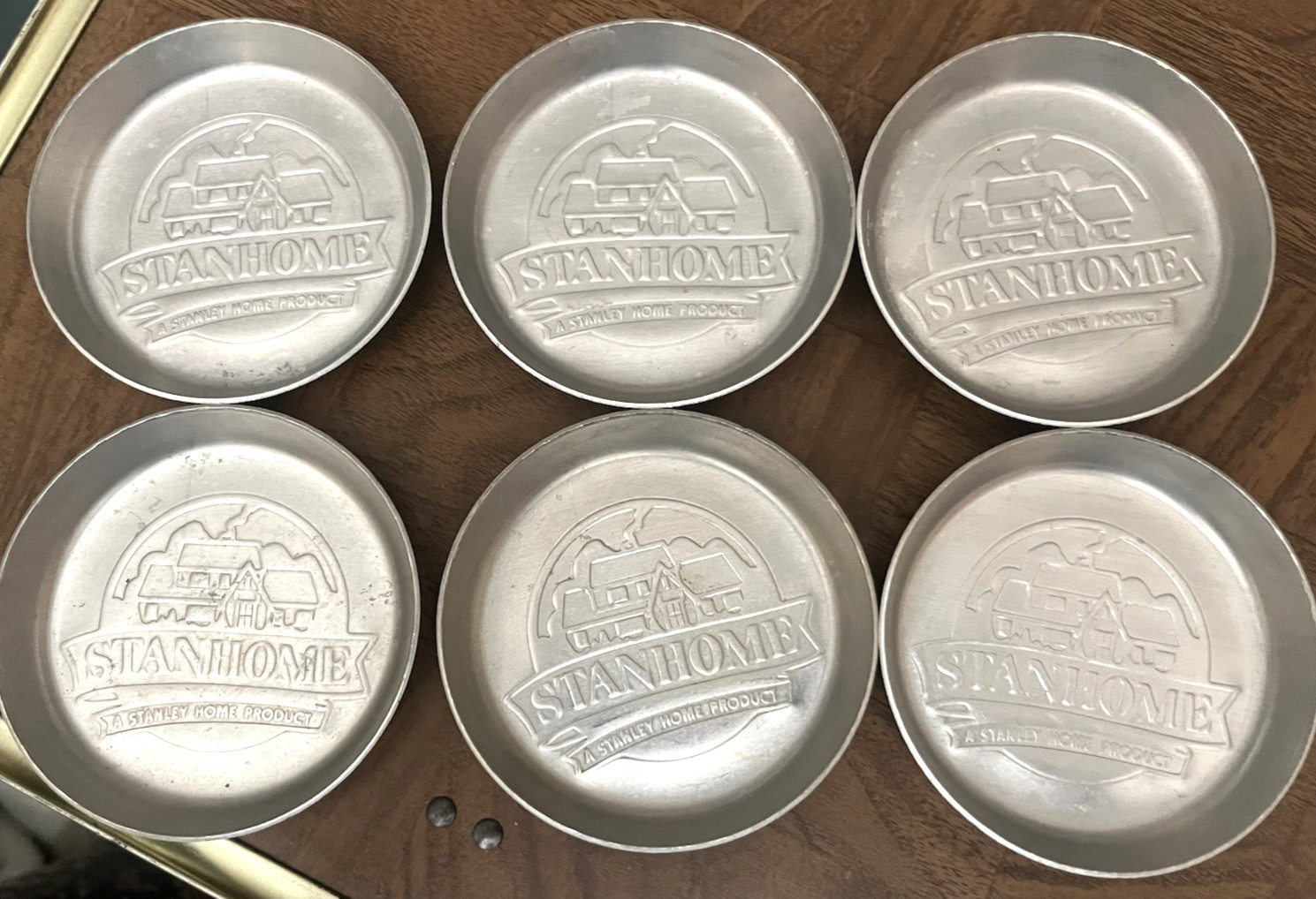 Vintage STANHOME Aluminum Drink Coasters  1950s Mid Century Nostalgia Set Of 6