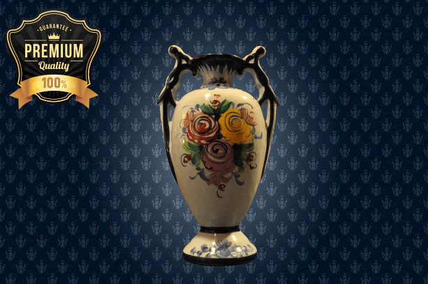 Blue Floral Hand Painted Vase Vestal Urn Pottery Marked 740 Made in Portugal