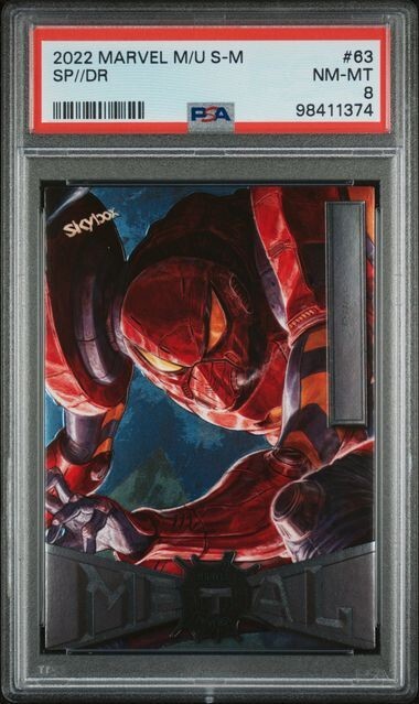 PSA 8 SP/DR SPIDER-MAN 2022 MARVEL METAL SPIDERMAN #63 GRADED PETER PARKER TPHLC