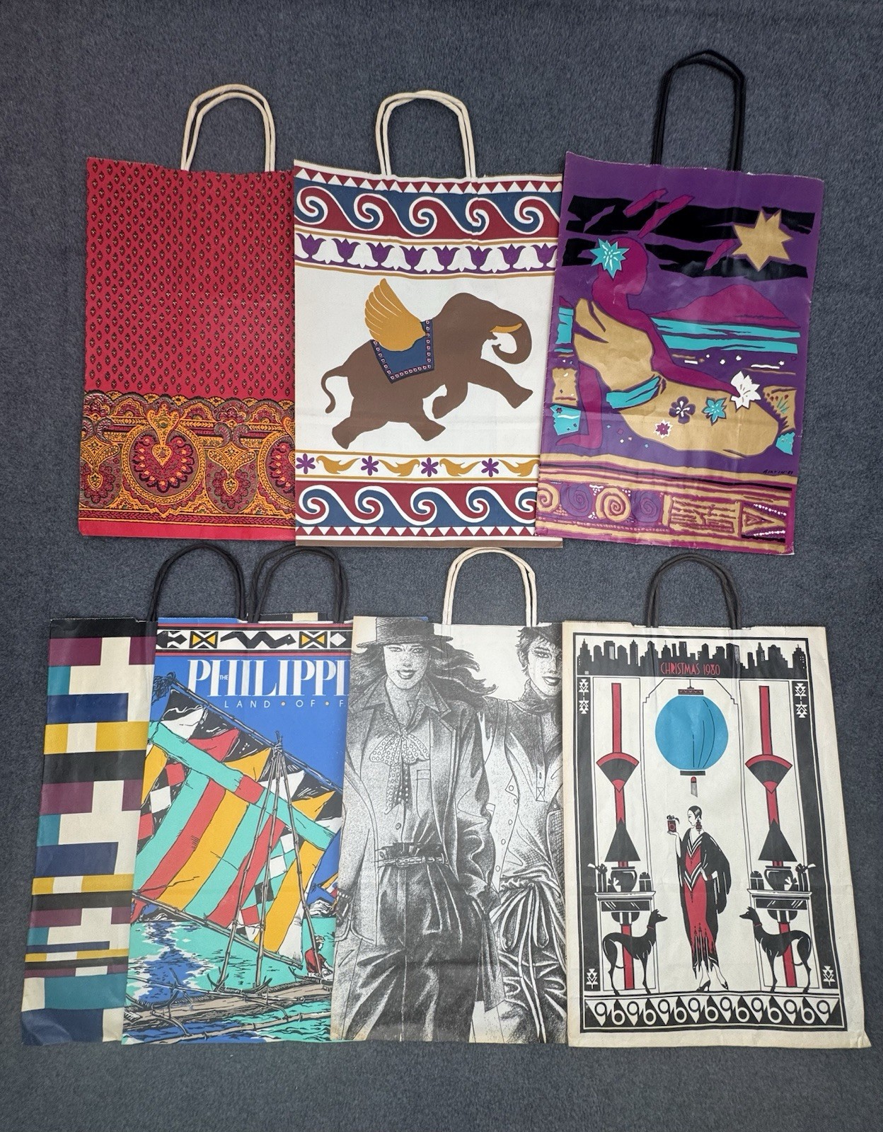 Vintage Bloomingdale\'s Shopping Bags Holiday Art Paper Totes Artists 1980s Lot