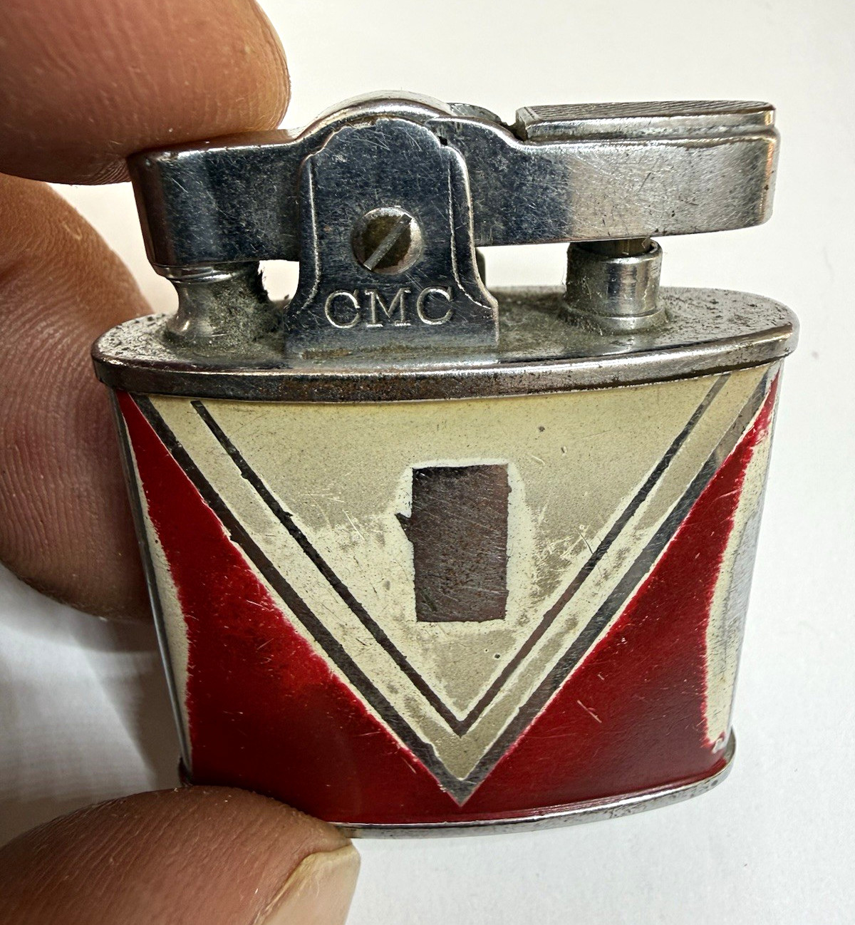 Vintage CMC Red & Silver Metal Collectible Cigarette Lighter Vintage CMC Red & Silver Metal Collectible Cigarette Lighter