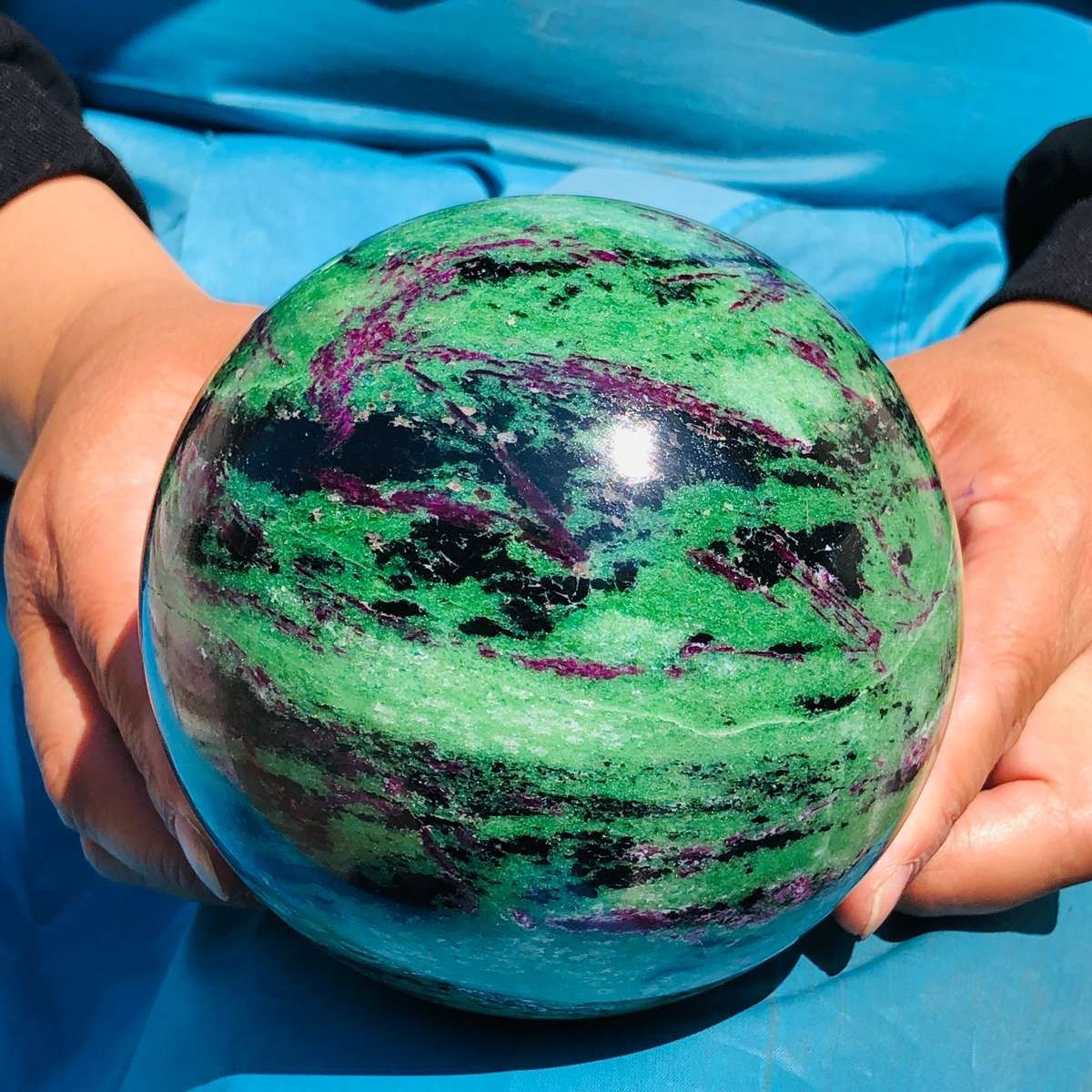 5.67 LB Large Natural Ruby Zoisite Sphere Crystal Healing Stone Specimen 5158