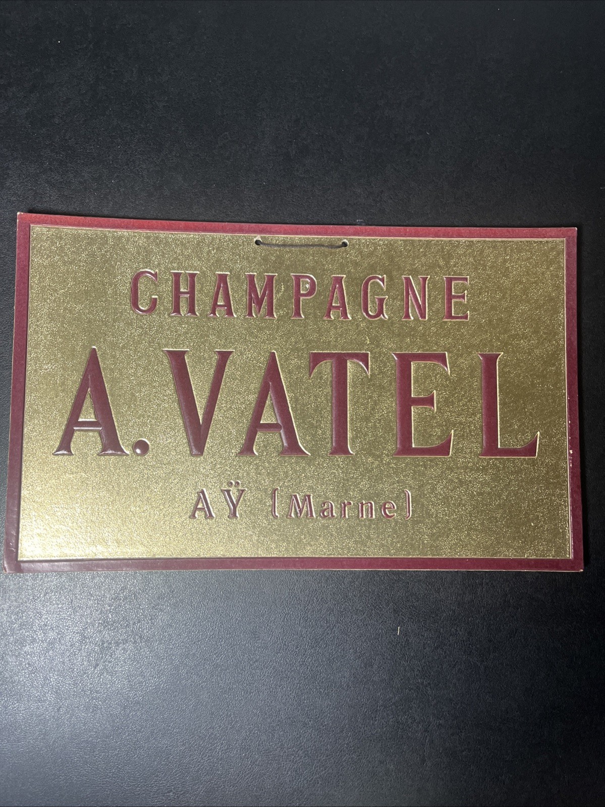 Champagne A. Vatel AY Marne Vintage From Paris Sign 12”x8” Cardboard *RARE