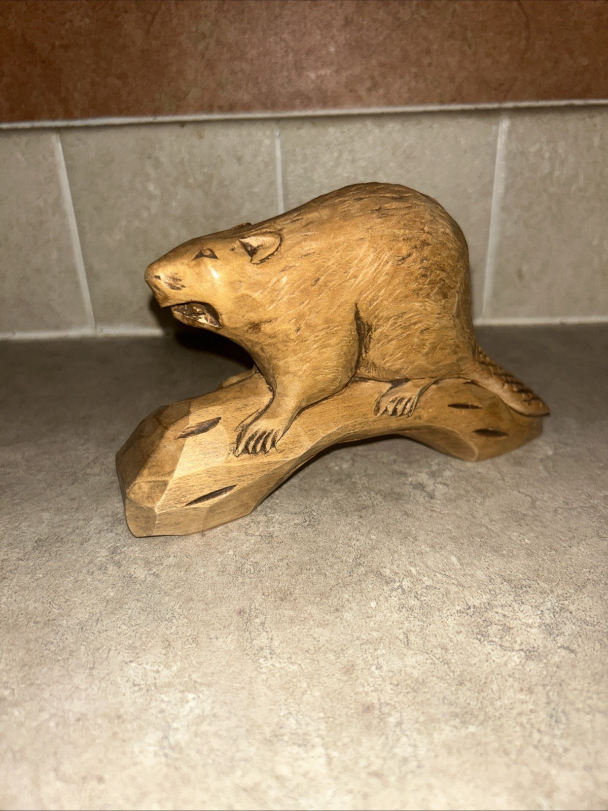Hand-Carved Wood Beaver Figurine Detailed, Signed, Beautiful.