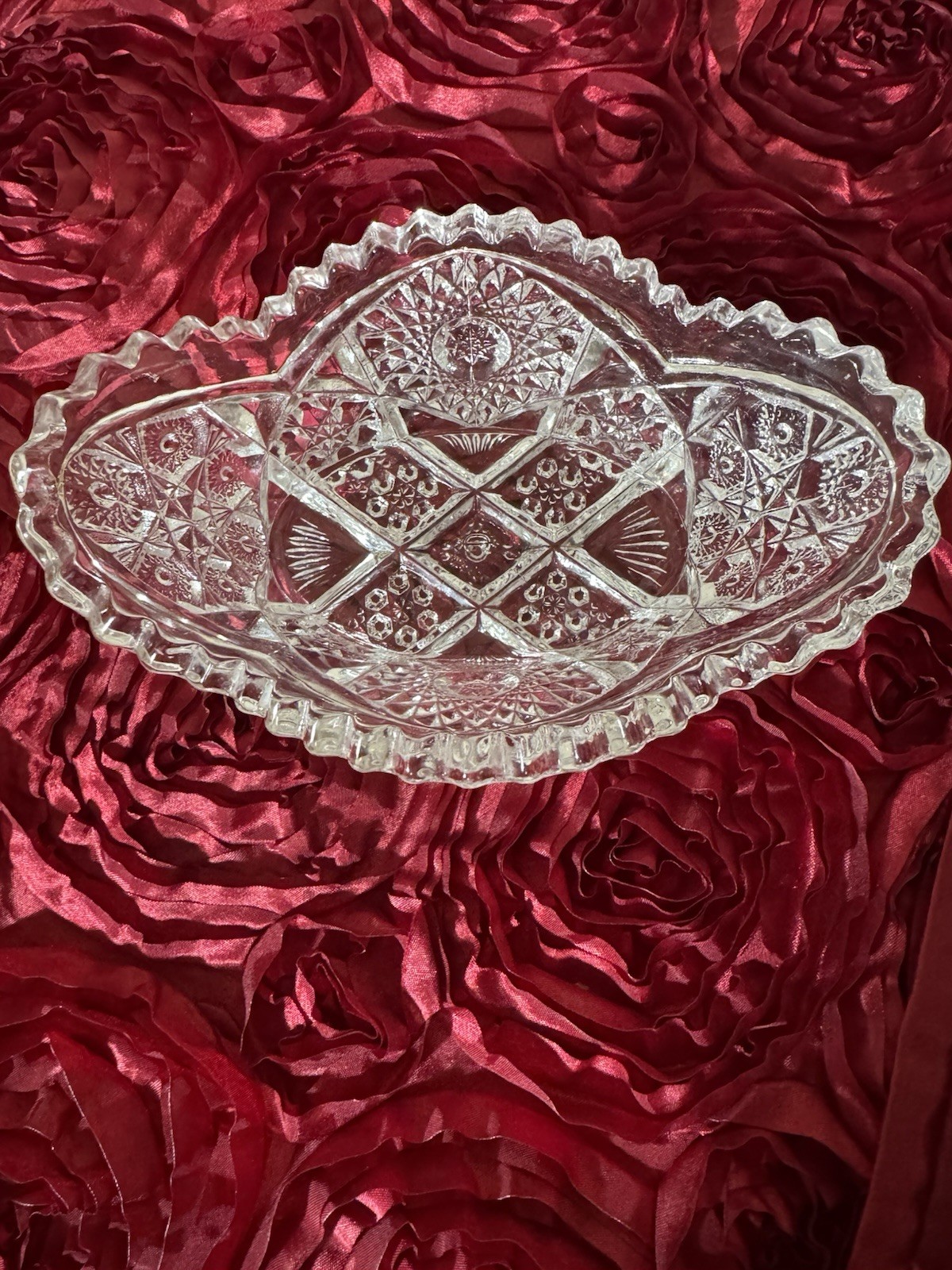 Vintage Imperial Glass Crystal Cut Oblong Dish Sawtooth Edge Stamped