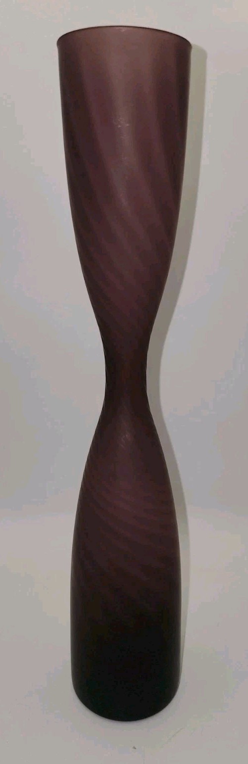 Vintage Tall Amethyst Satin Striped Glass 11\ Vintage Tall Amethyst Satin Striped Glass 11\