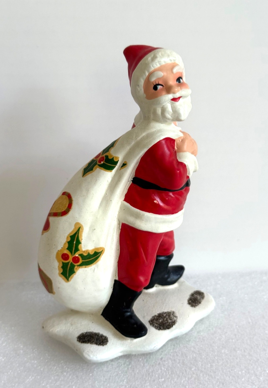 Vtg 1950s Chalkware Santa Claus Xmas Figurine Hand Painted Mica Glitter Japan