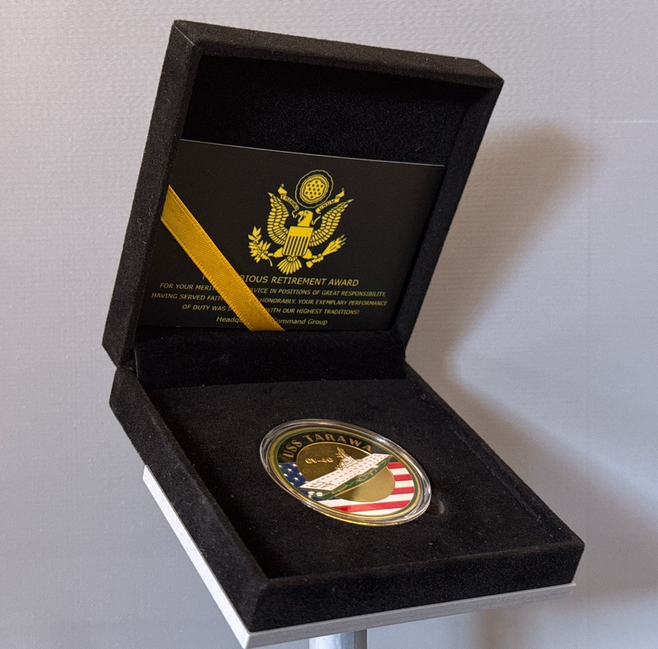 U.S. Navy USS Tarawa CV-40 Challenge Coin in Display Case
