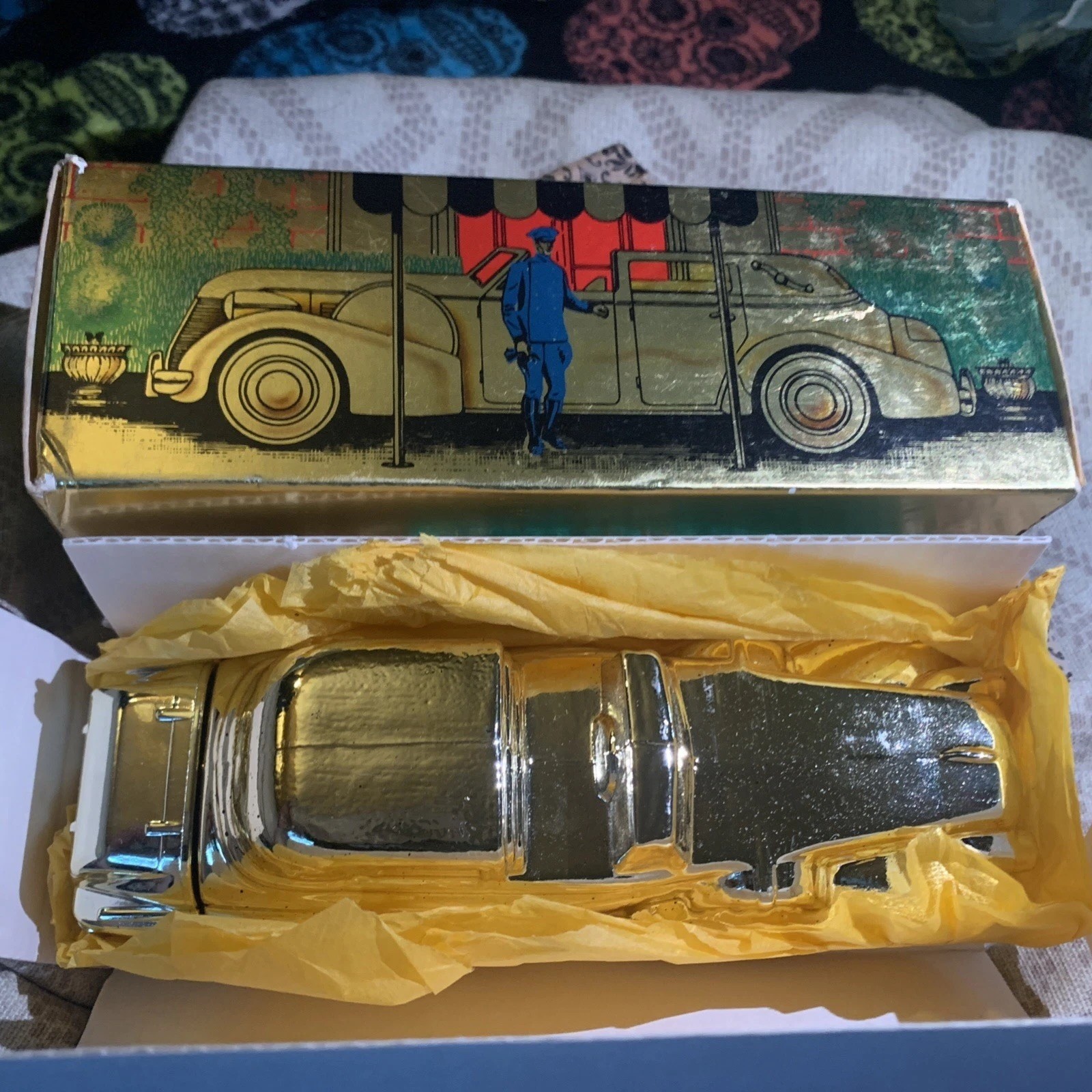 NIB Avon 1970’s Solid Gold Cadillac Car Full 6oz Leather After Shave