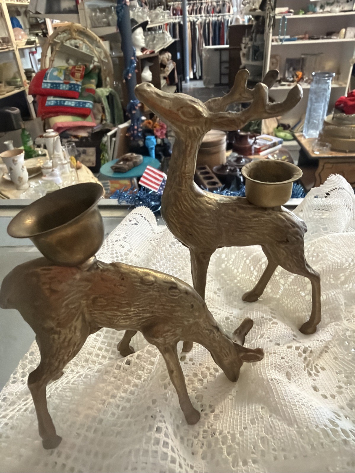 Vintage Solid Brass Deer Figurines Buck & Doe Pair Mid Century Modern Decor