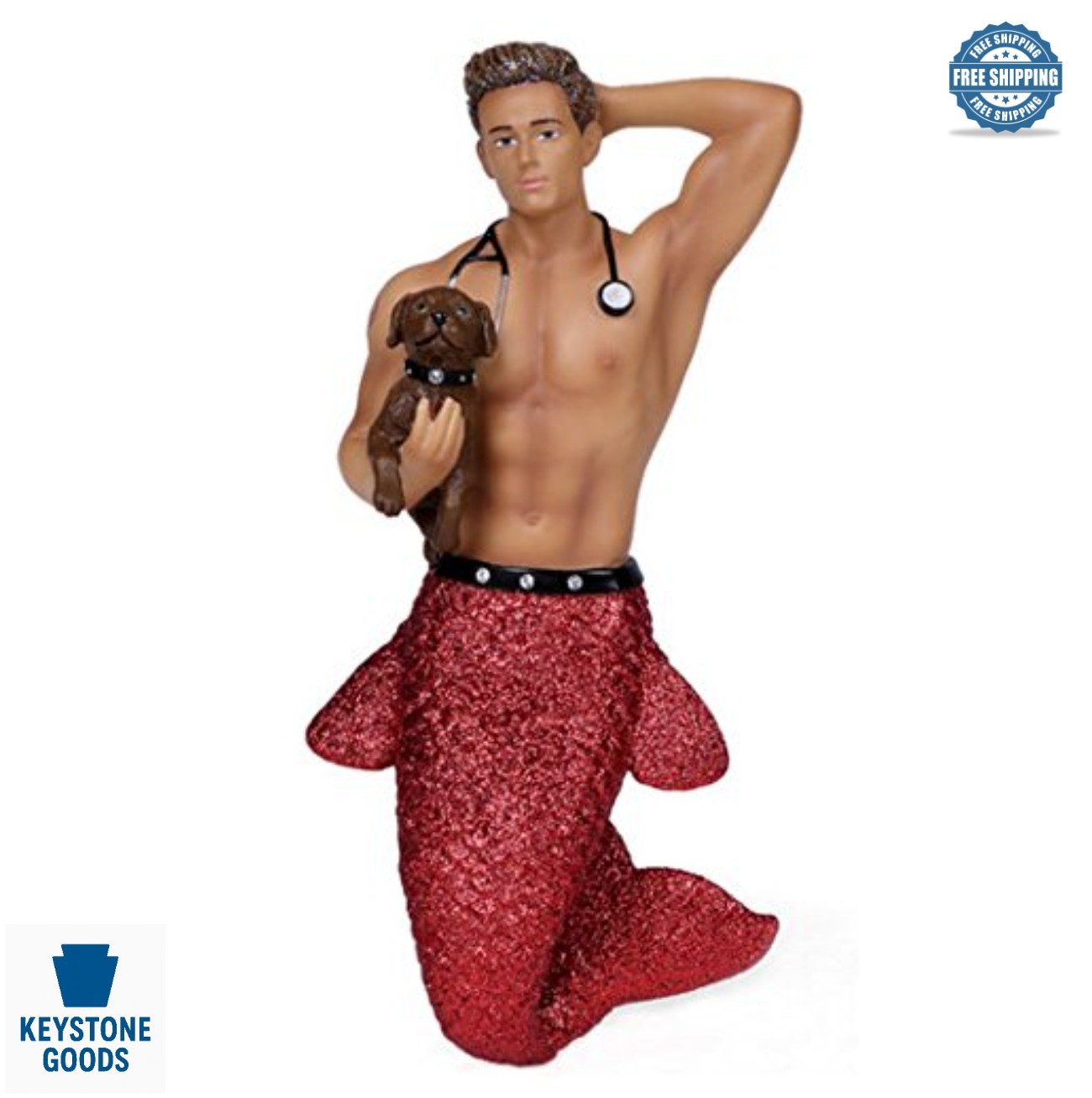 Veterinarian Merman Resin Ornament Red Tail Dog Christmas Tree Hanging Decor 5