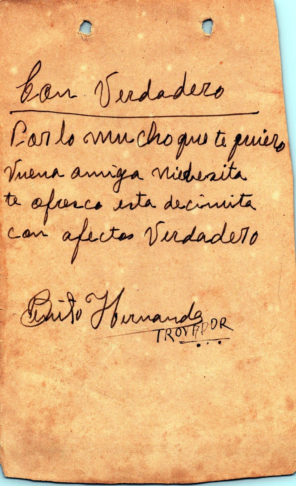 RARE CUBAN TROVA BENITO HERNANDEZ INSCRIBED SIGNED AUTOGRAPH 1946 ORIG MA81