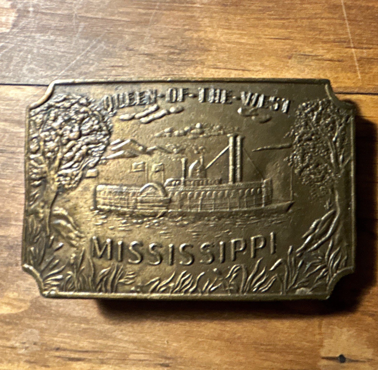 Bergamot Brass Works Mississippi River Western Americana Metal Belt Buckle