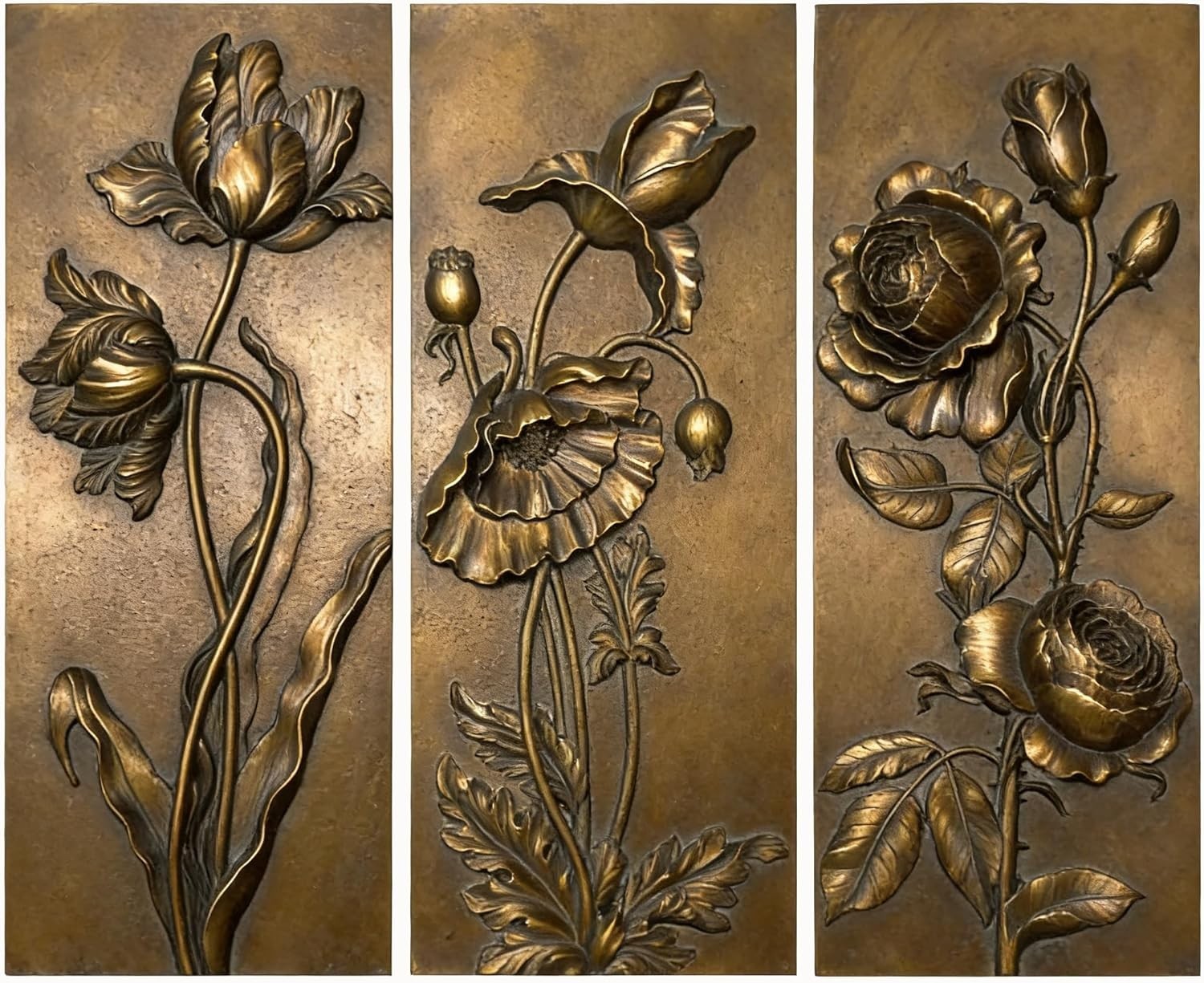EvruCexul Vintage Floral Wall Sculpture, Antique Bronze Resin Wall Art with O...