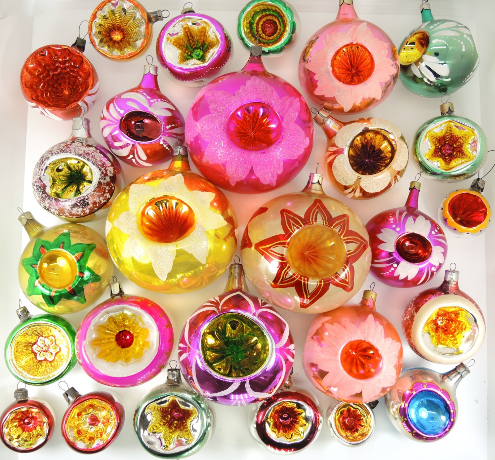 Mercury Deep Indent Christmas Ornaments, Soviet Glass Balls Tree Decorations