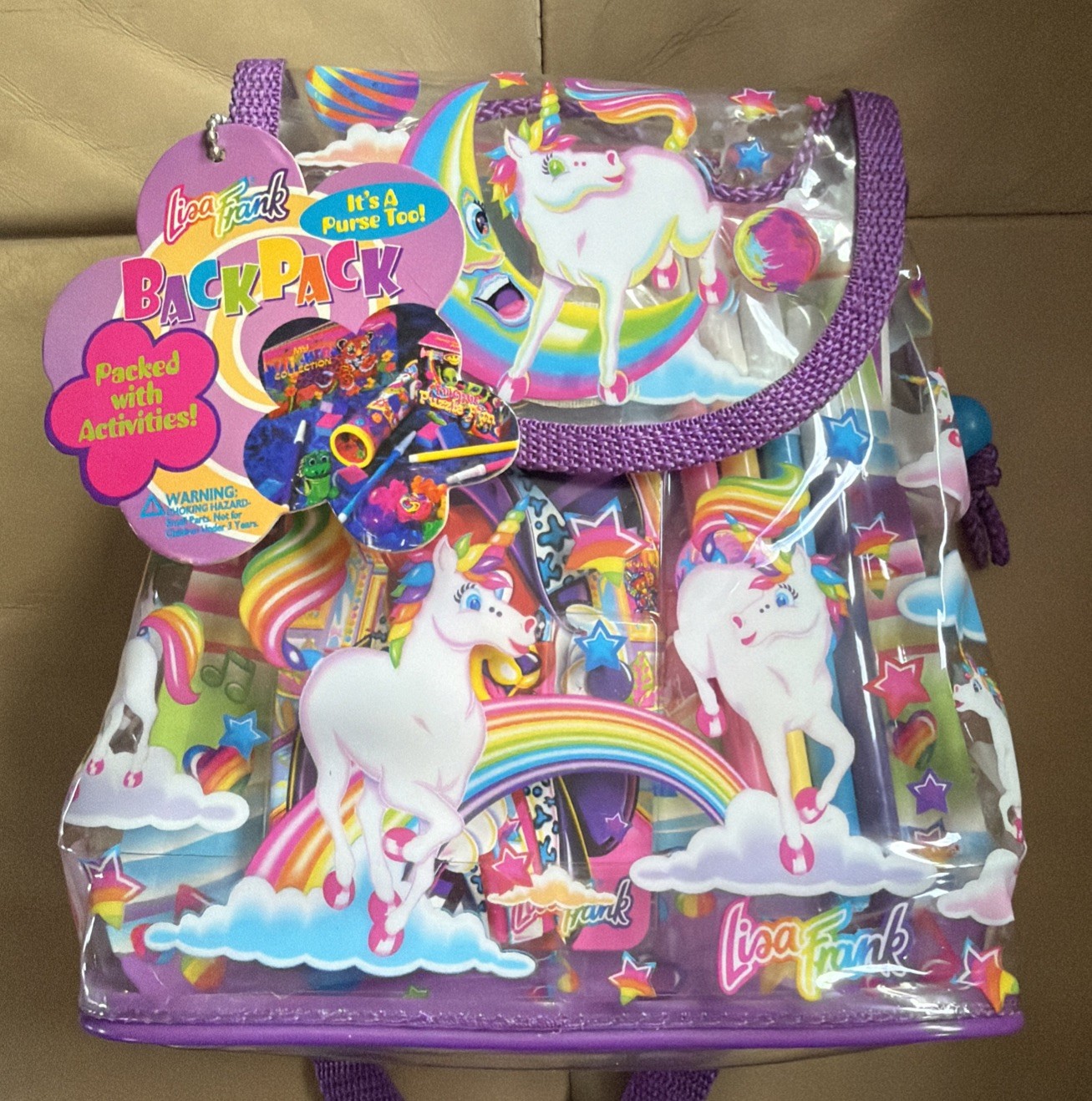 NEW VTG Lisa Frank Clear Mini Backpack Packed w/ Activities Markie Unicorn NEW VTG Lisa Frank Clear Mini Backpack Packed w/ Activities Markie Unicorn