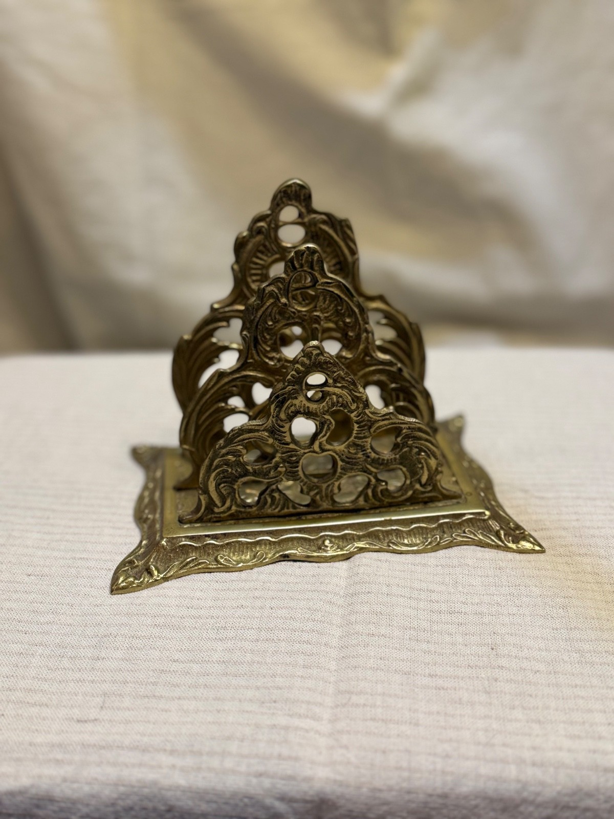 Vintage Ornate Brass 3 Tier Letter Holder Rack Victorian Rococo Style Vintage Ornate Brass 3 Tier Letter Holder Rack Victorian Rococo Style