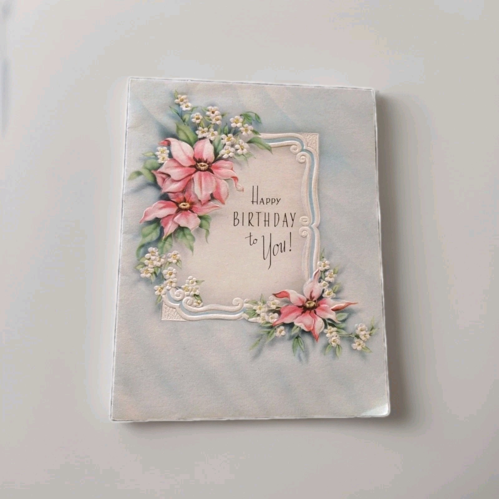 Vintage Birthday Greeting Card Blue Pink Flowers Made In USA *PERSONALIZED* Vintage Birthday Greeting Card Blue Pink Flowers Made In USA *PERSONALIZED*