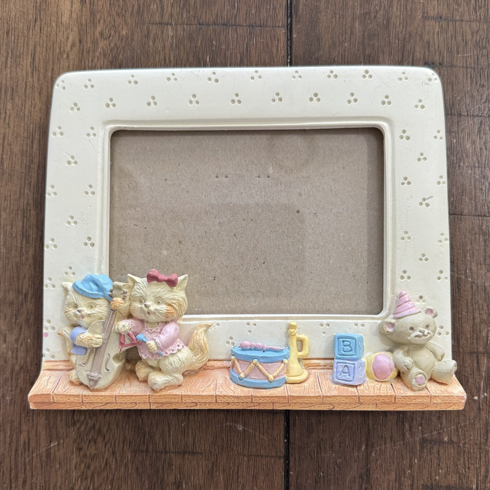 Vtg Burnes of Boston Picture Frame Musical Cats Toys Pastel Palette 3.5”x5” VGC