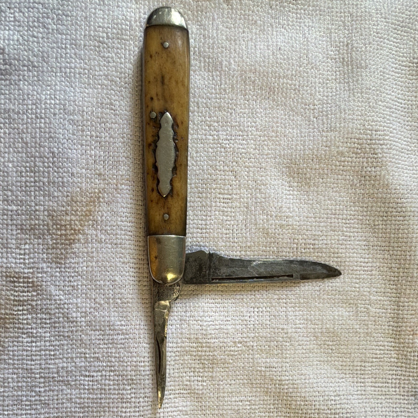 Vintage Antique Miller Bros. Meriden CT 2-Blade Pocket Knife Punch Awl Bone/Stag Vintage Antique Miller Bros. Meriden CT 2-Blade Pocket Knife Punch Awl Bone/Stag