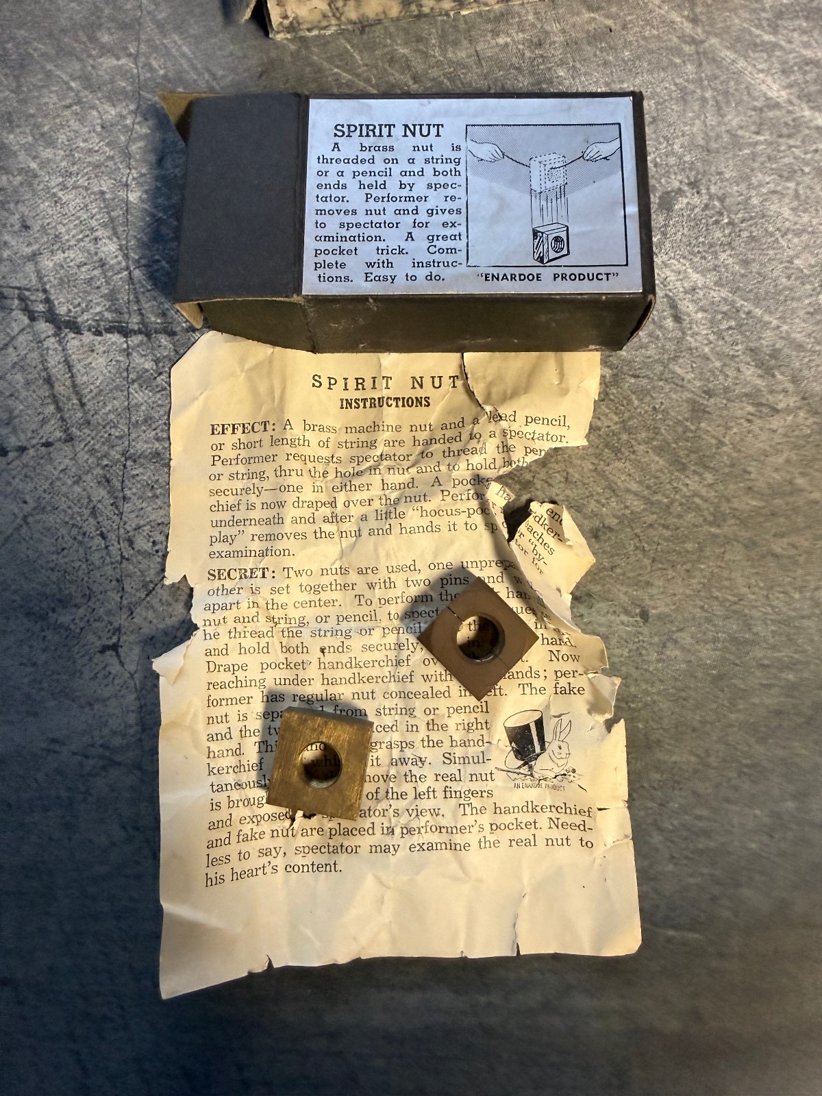 Vintage Spirit Nut Magic Trick Edward O Drane Enardoe Brass Gimmick Complete Set