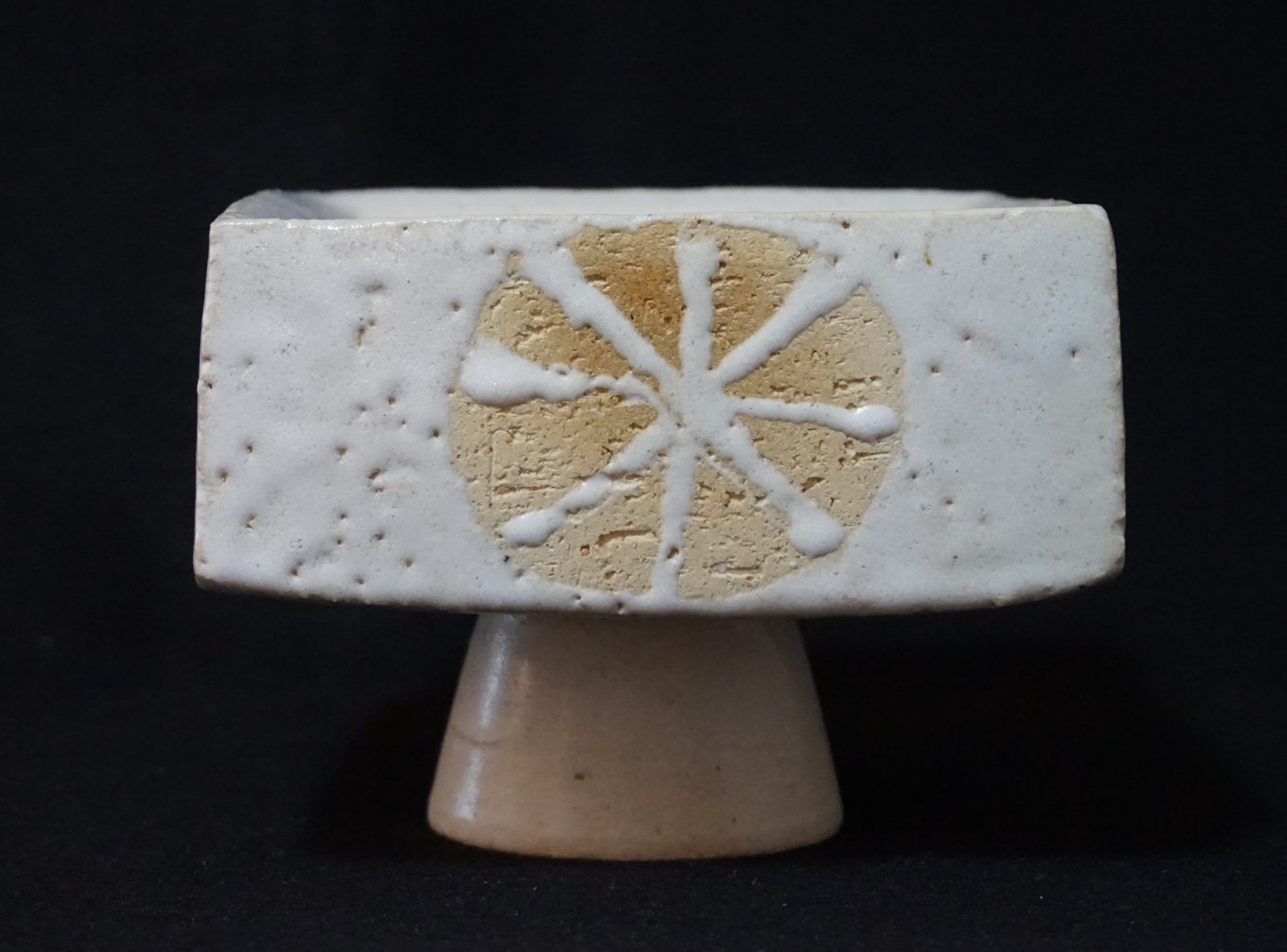 MCM 1970\'s Japanese Rustic, Sculpted, Heavy Square & Pedestal Ikebana Container