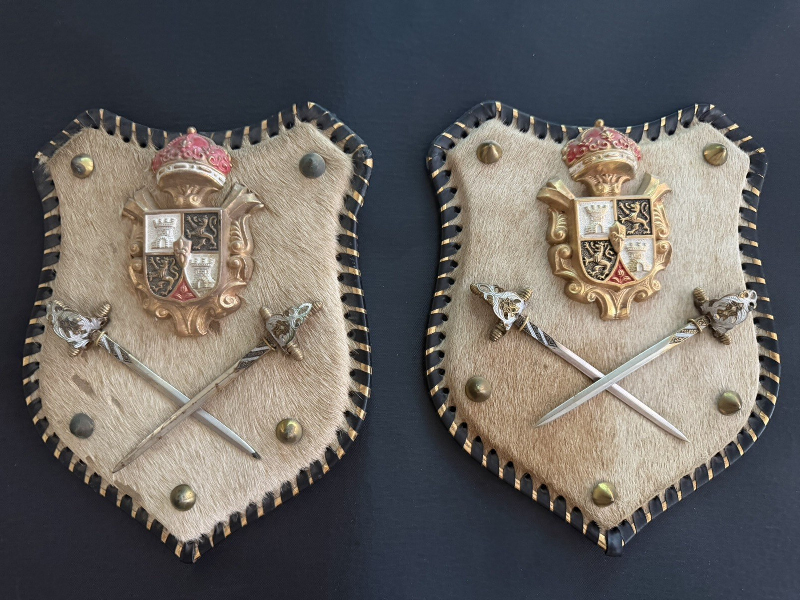 Two Vintage Medieval Coat of Arms Crest Plaque Replica. Spain