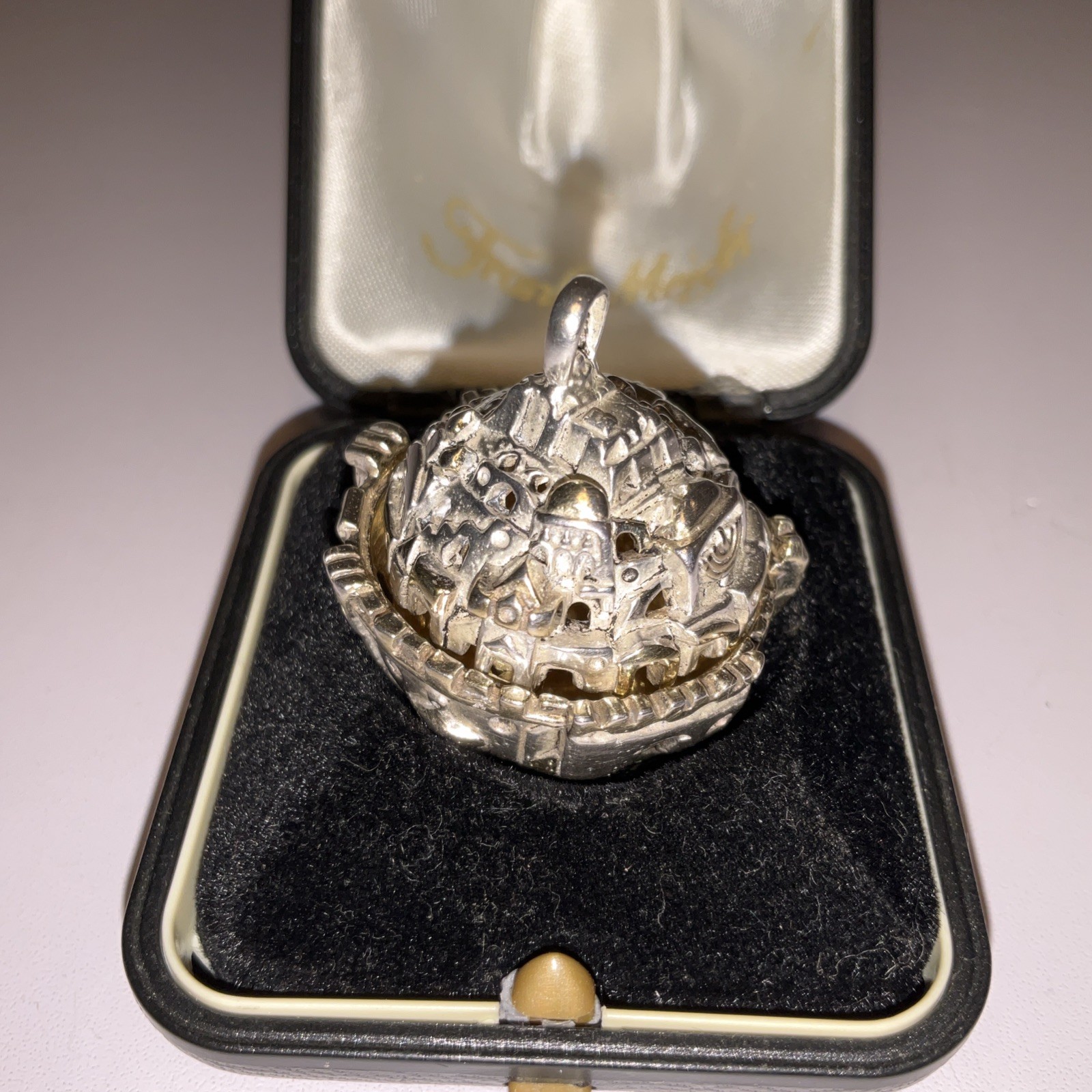 Vintage Frank Meisler Israel Jerusalem Pendant Box Locket With Original Case