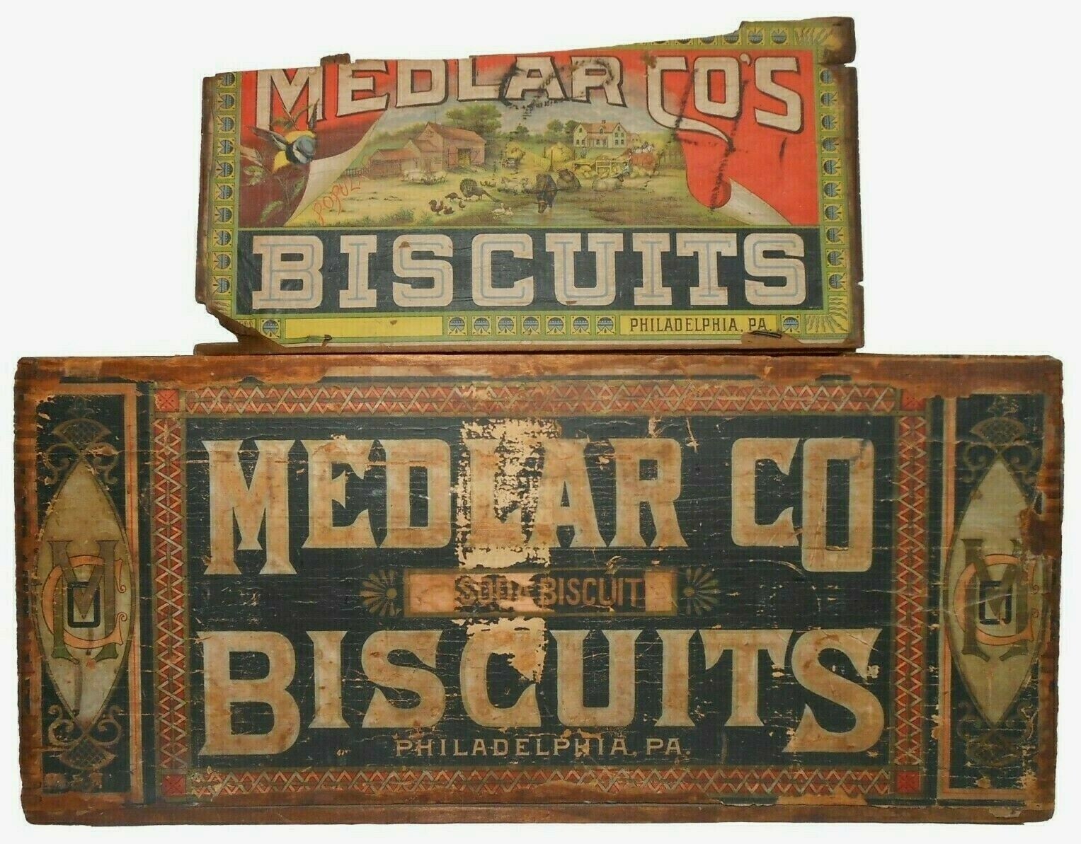 SCARCE MEDLAR CO. SODA BISCUITS BLK INK STMPD & DOUBLE PAPER LABELED BISCUIT BOX SCARCE MEDLAR CO. SODA BISCUITS BLK INK STMPD & DOUBLE PAPER LABELED BISCUIT BOX