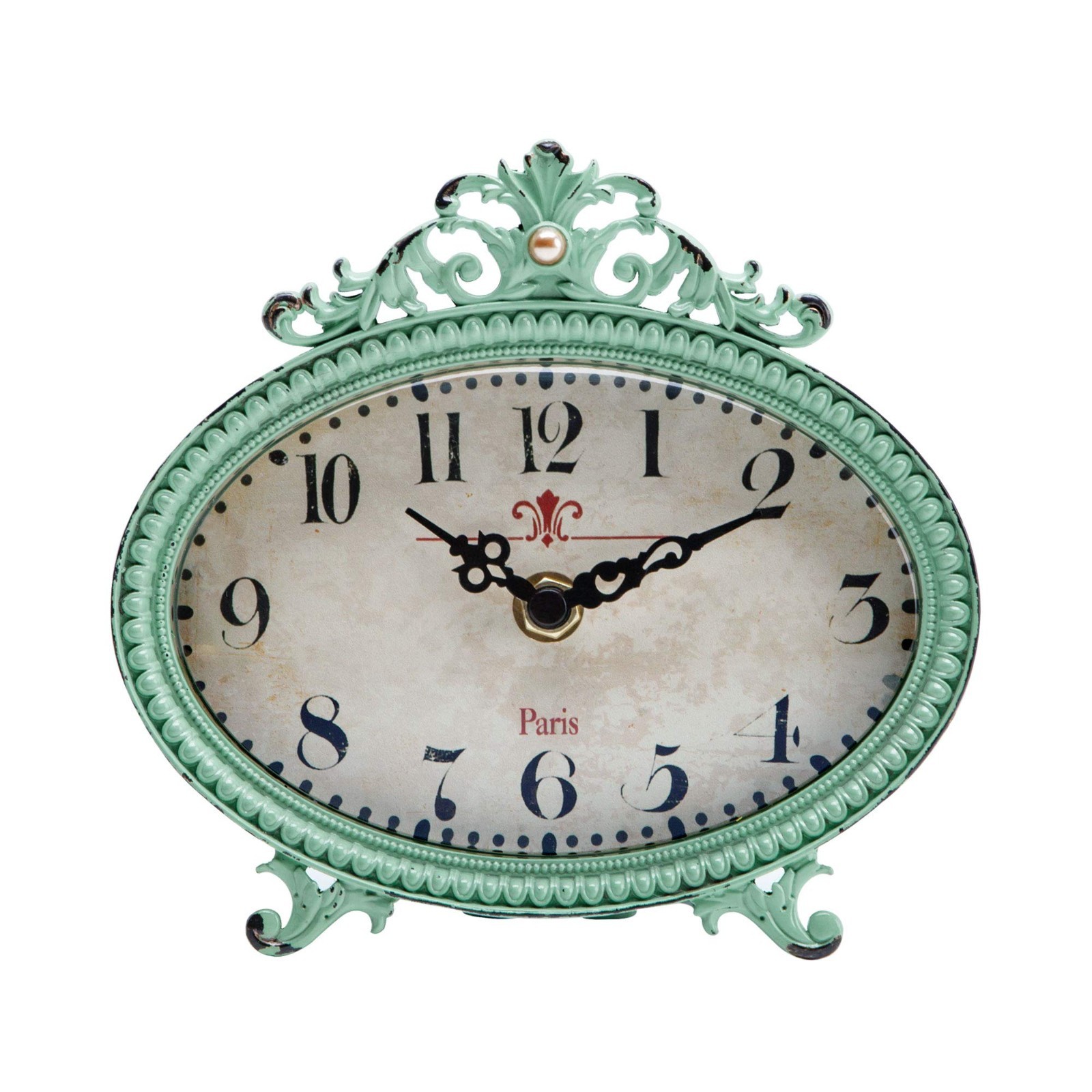 NIKKY HOME Vintage Table Clock, French Turquoise Color Rococo Style Desk Clock