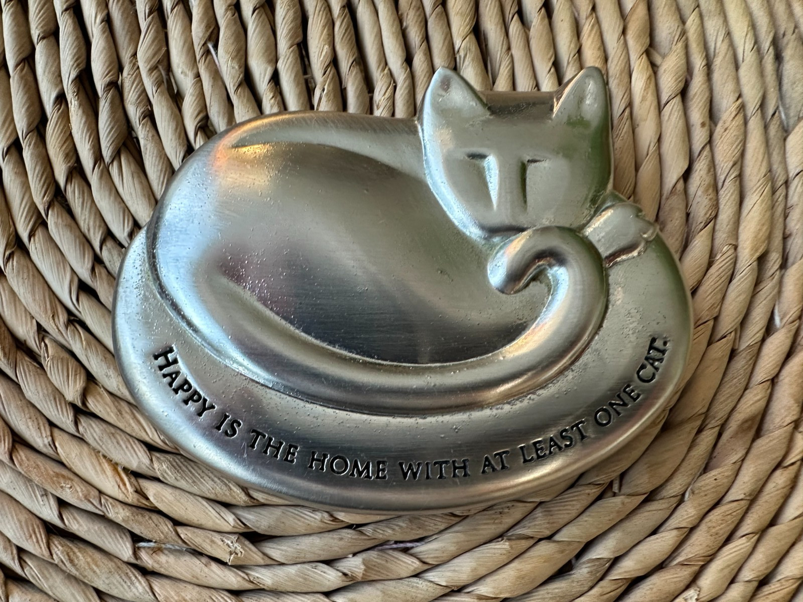 SACCHI Kitty Paperweight Figurine Metal Happy Is The Home With At Least One Cat