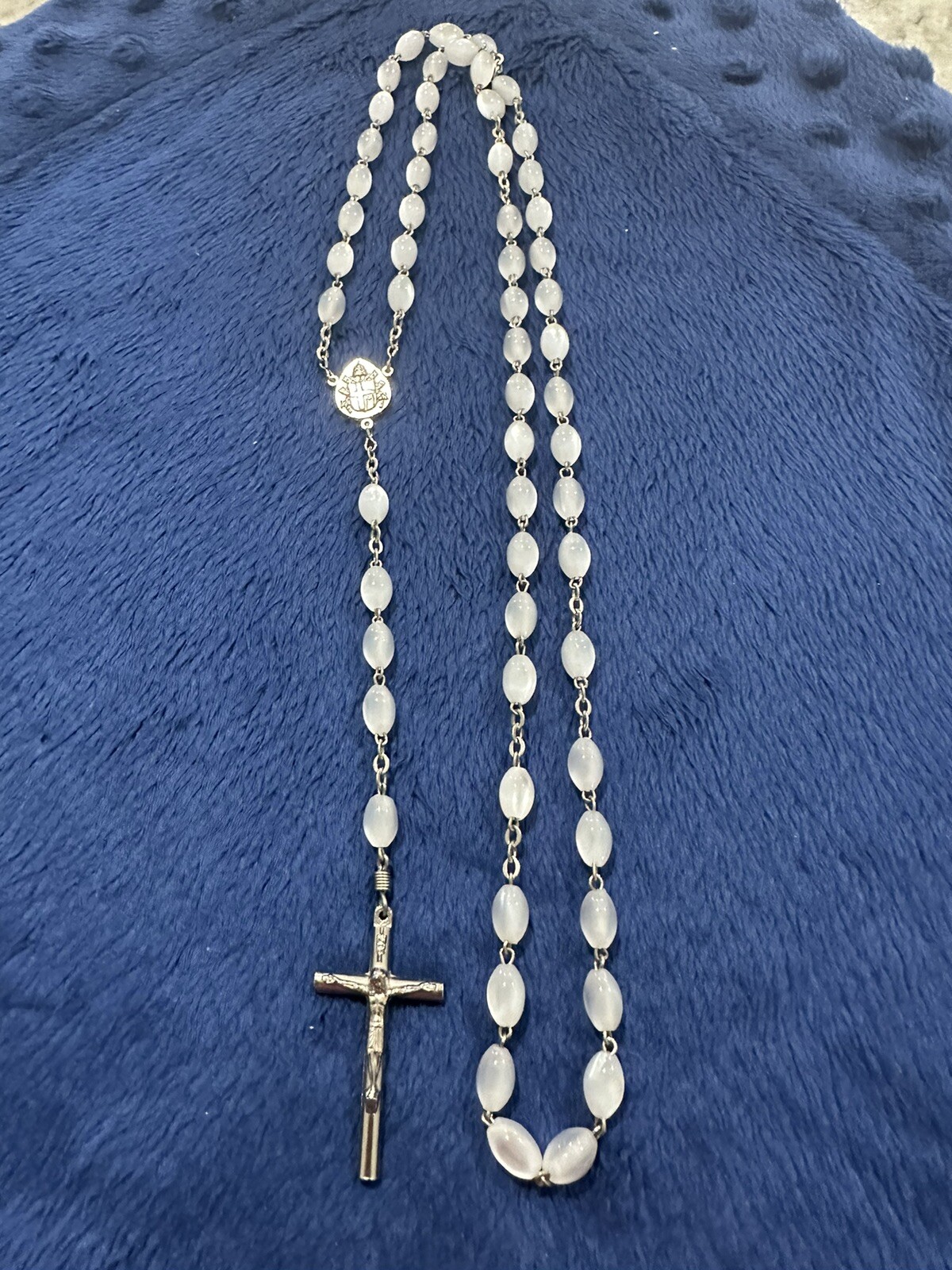 Vtg 830 Silver Beaded Rosary 