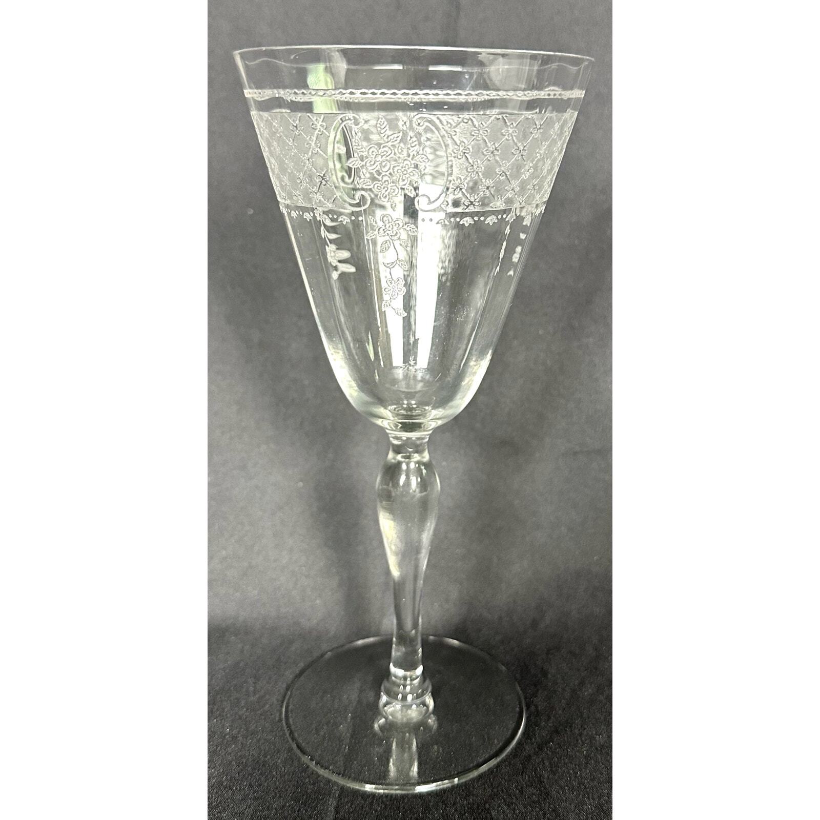 Fostoria 1920\'s Washington Etch # 266 Crystal Water Goblets-7 3/8\