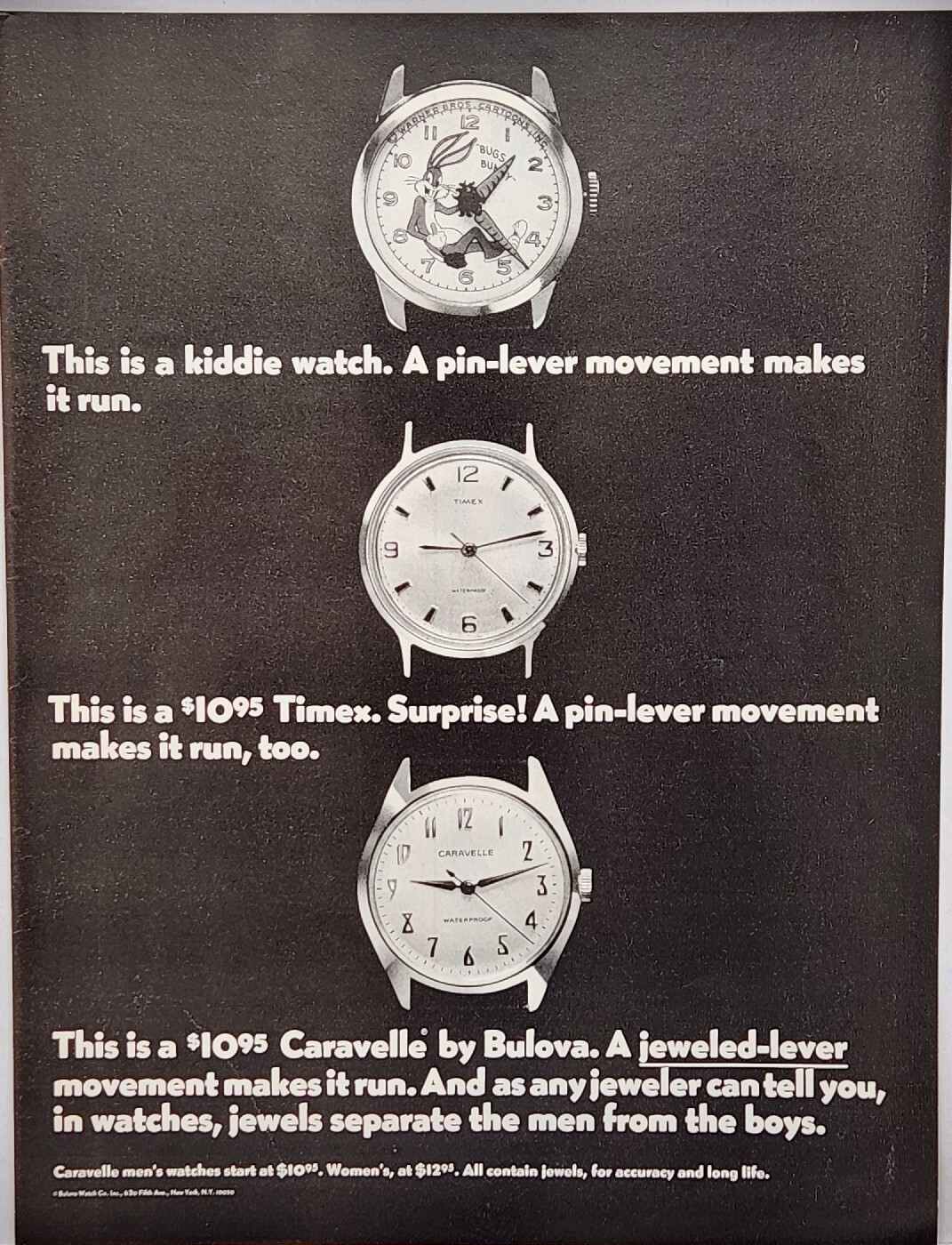 1968 Bulova Watch Co Caravelle MCM Retro Original Print Ad Life Magazine 60s