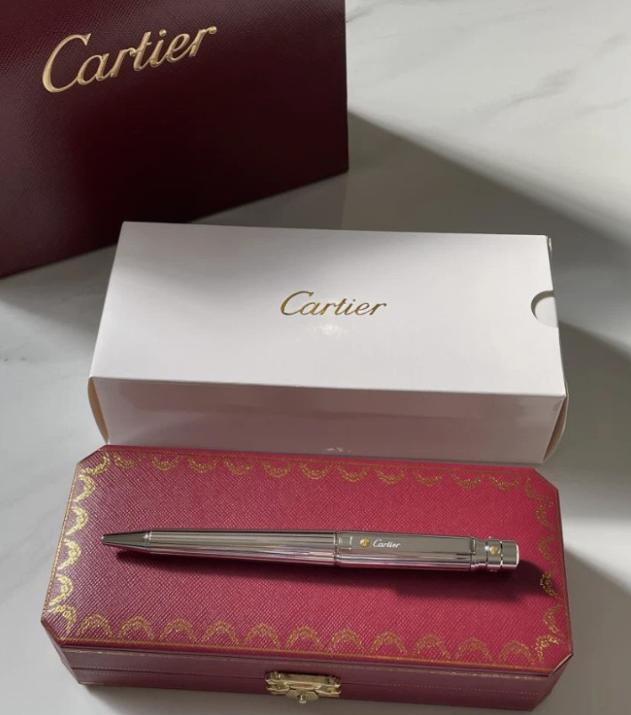 Cartier Santos Ballpoint Pen Silver Trim Luxury Writing Instrument Full Box New