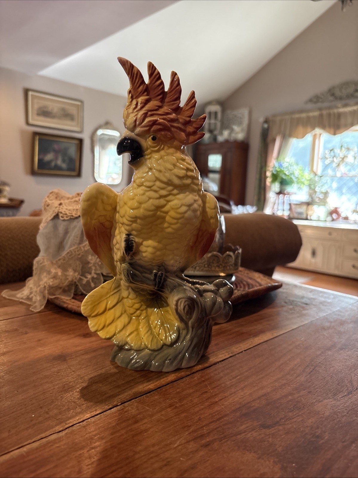 Vintage Maddux MCM Ceramic Cockatoo Parrot Figurine 1950s Colorful Bird Planter