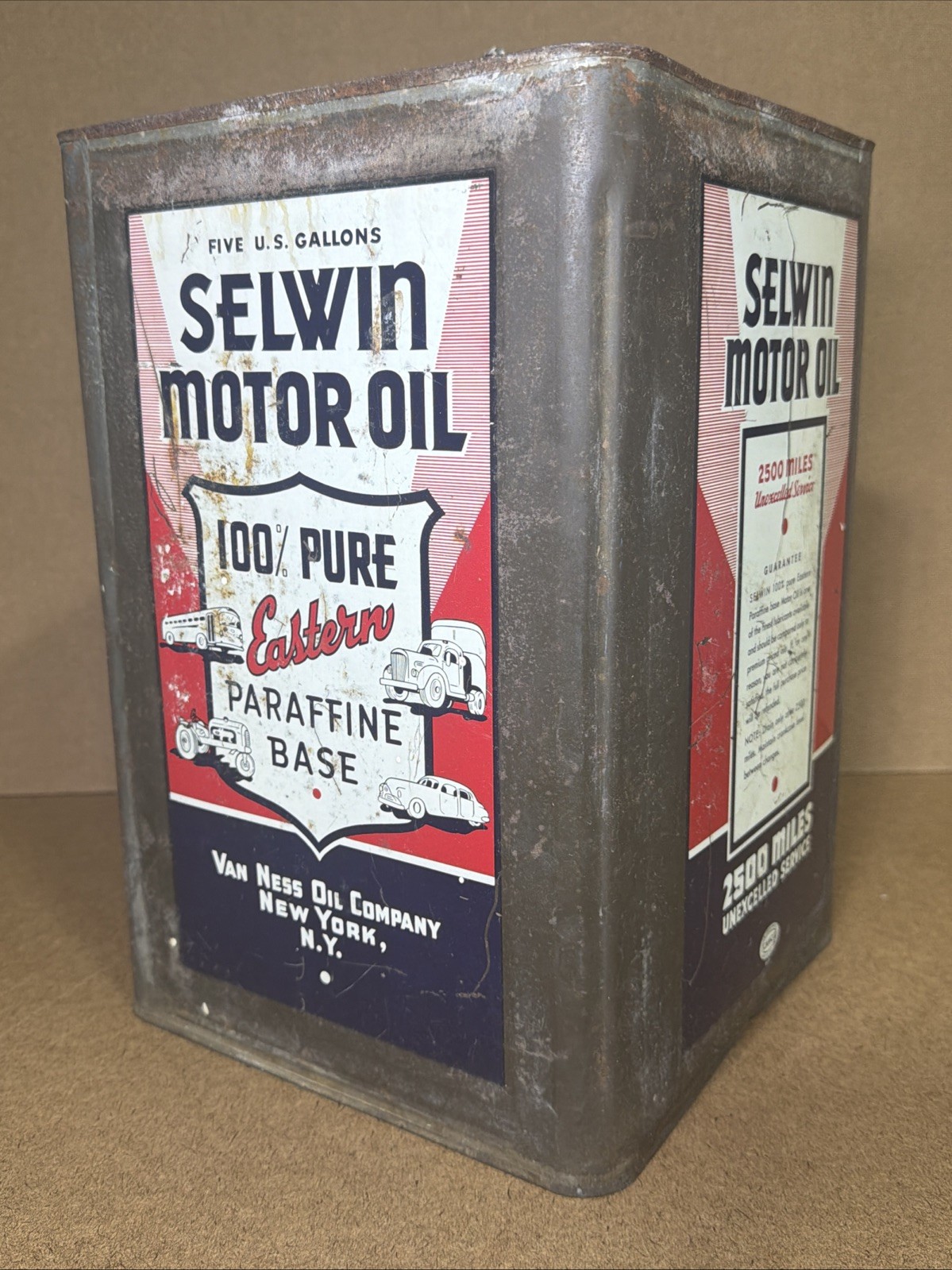 VTG Selwin Motor Oil Can Five Gallons Van Ness New York, NY Vehicle Graphics WOW