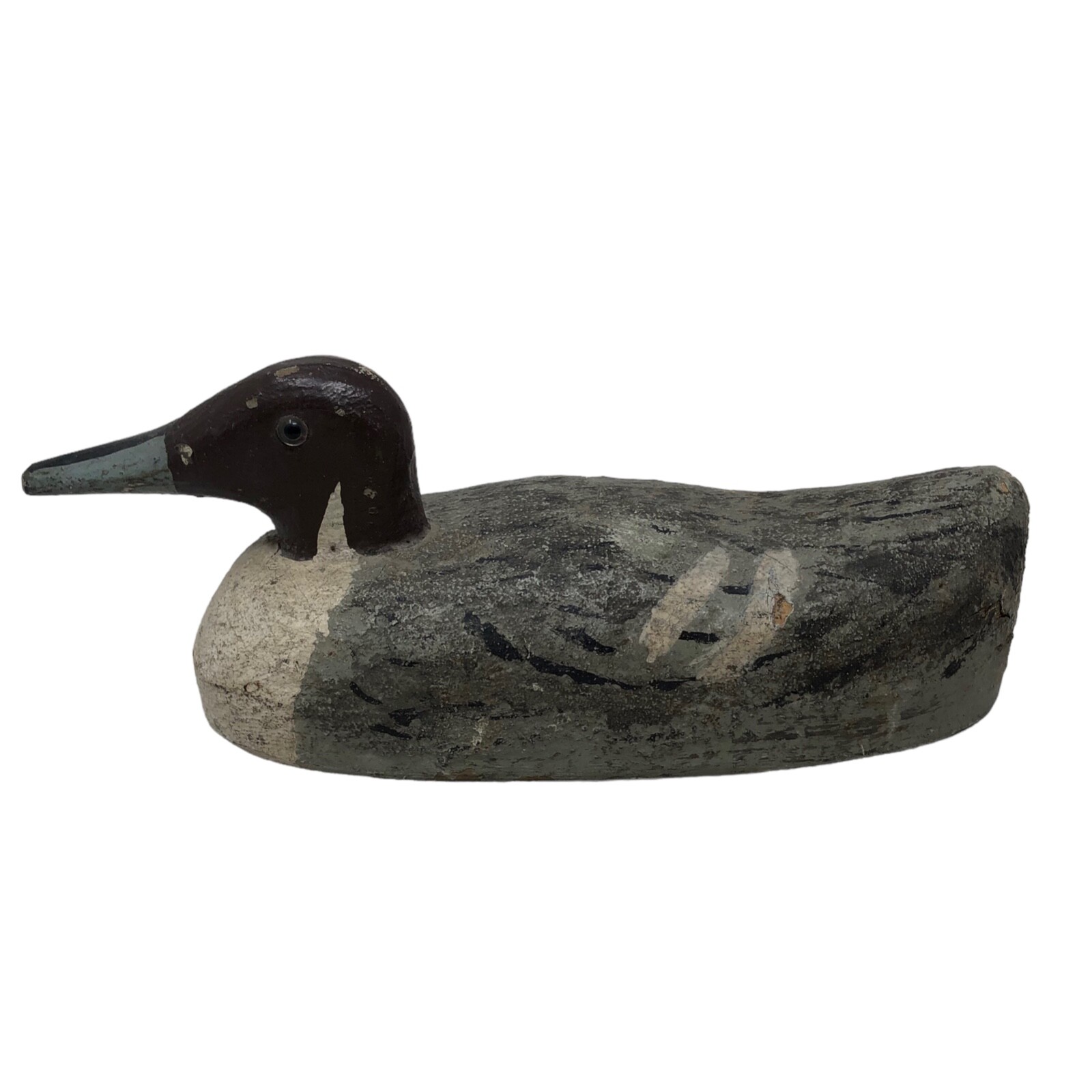 VTG Wooden Gray Black Burgundy Duck Decoy