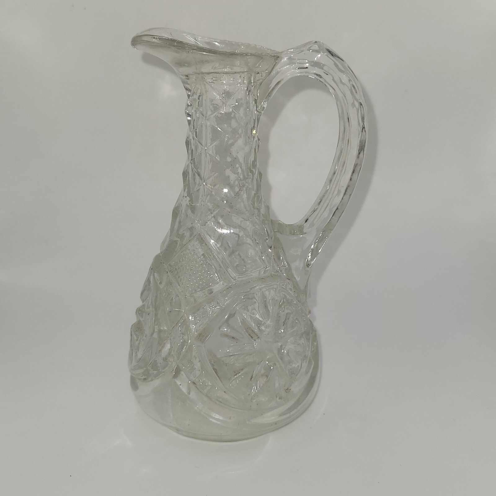 Etched glass Cruet ~ vintage ~ handle ~ 5.5” ~ no stopper ~ Upcycle to ?