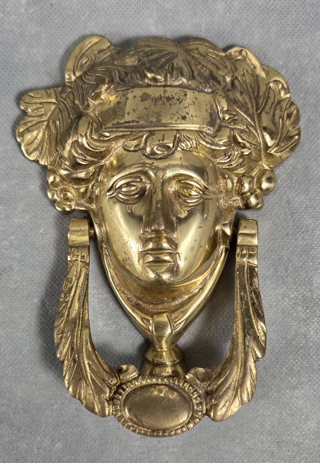 Vintage VICTORIAN Roman GRECO GODDESS Solid BRASS Bust DOOR KNOCKER
