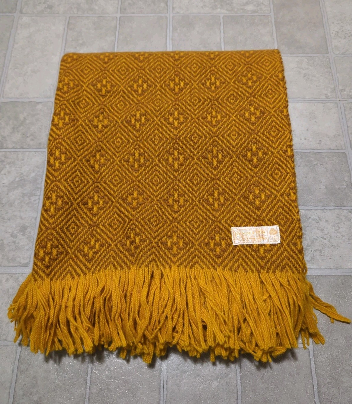 Vtg 1960s PENDLETON Wool Blanket Throw Diamond Twill Pattern Orange Brown