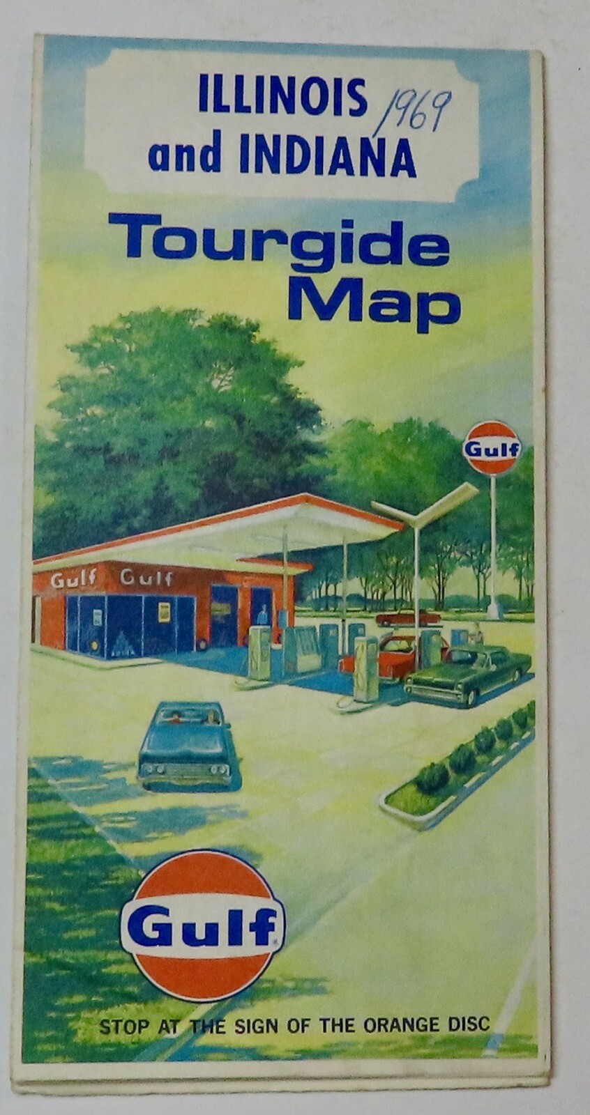 1969 Illinois & Indiana Tourguide Map GULF OIL