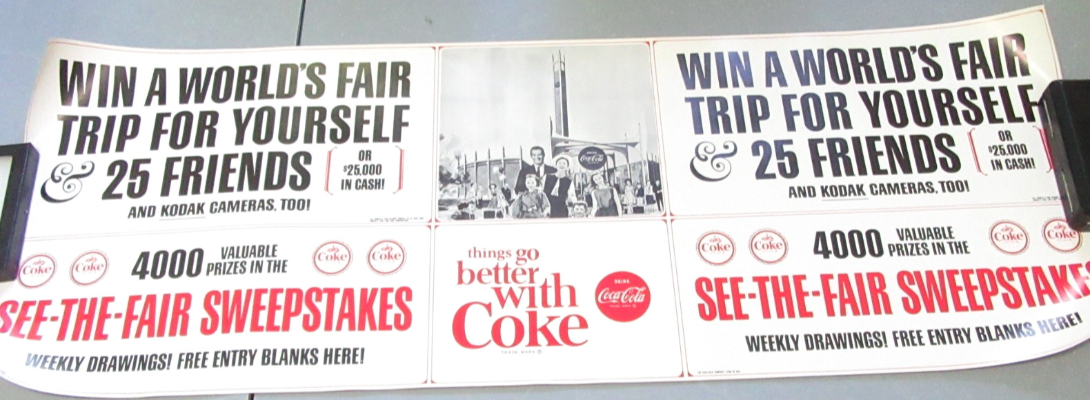 1964 1965 New York World's Fair Coca-Cola Sweepstakes Paper Banner Vtg Rare NOS