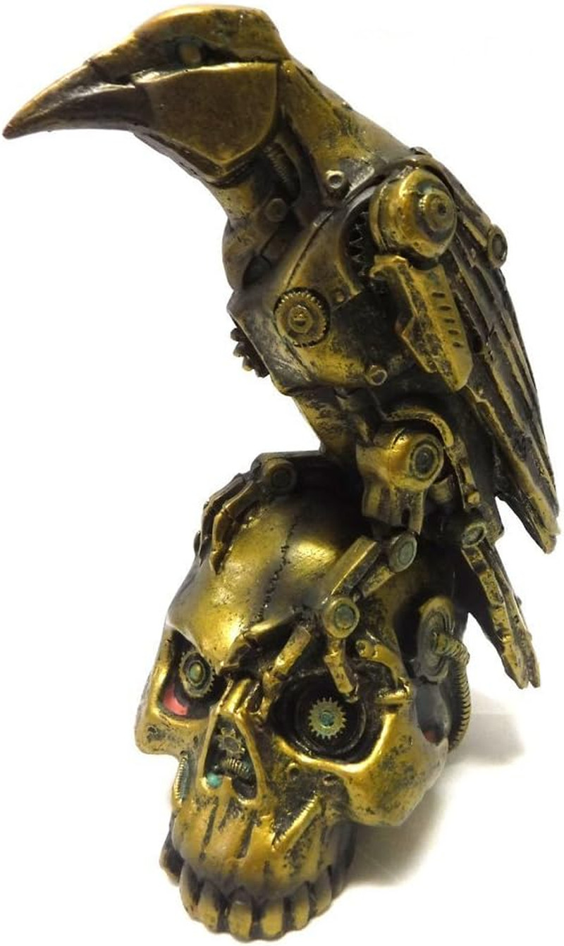 PTC 6 Inch Steampunk Inspired Raven on Skull Resin Statue Figurine